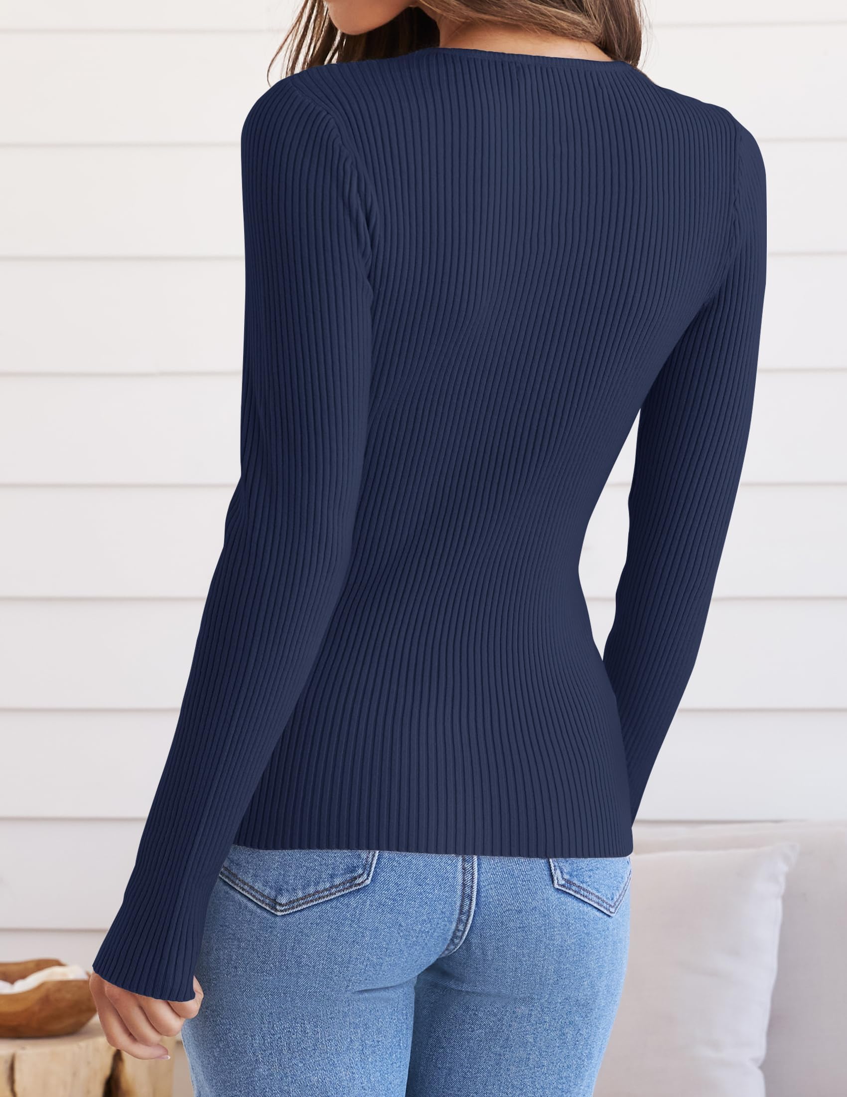 ZESICA Women's Long Sleeve Crewneck Shirts 2026 Spring Ribbed Knit Sweater Slim Fitted Casual Basic Tee Tops