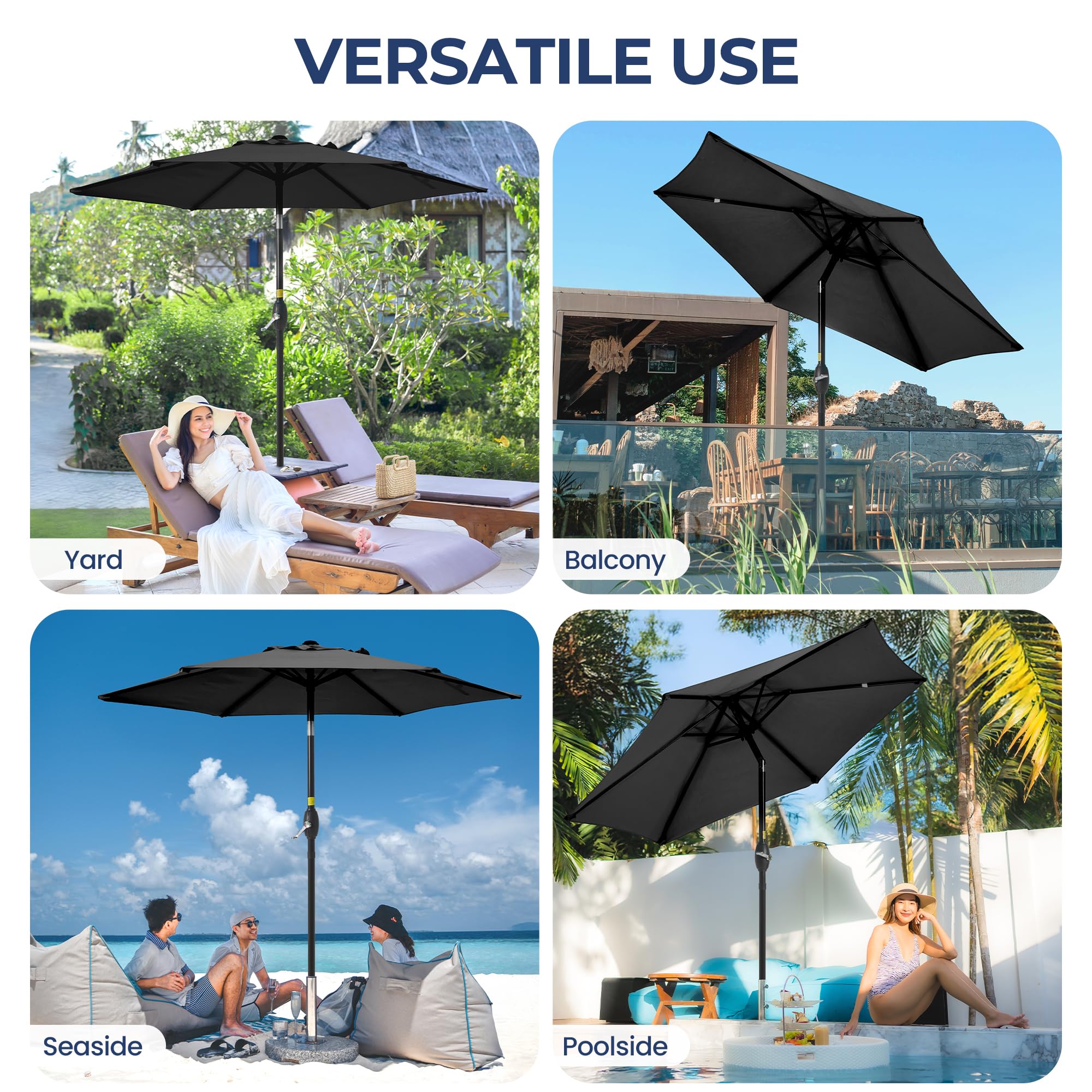 SUNVIVI OUTDOOR Outdoor Patio Umbrella, Patio Umbrella, Market Umbrella, Large Outdoor Umbrella, Metal Pole Umbrella with Push Button Tilt and Crank, Polyester Canopy