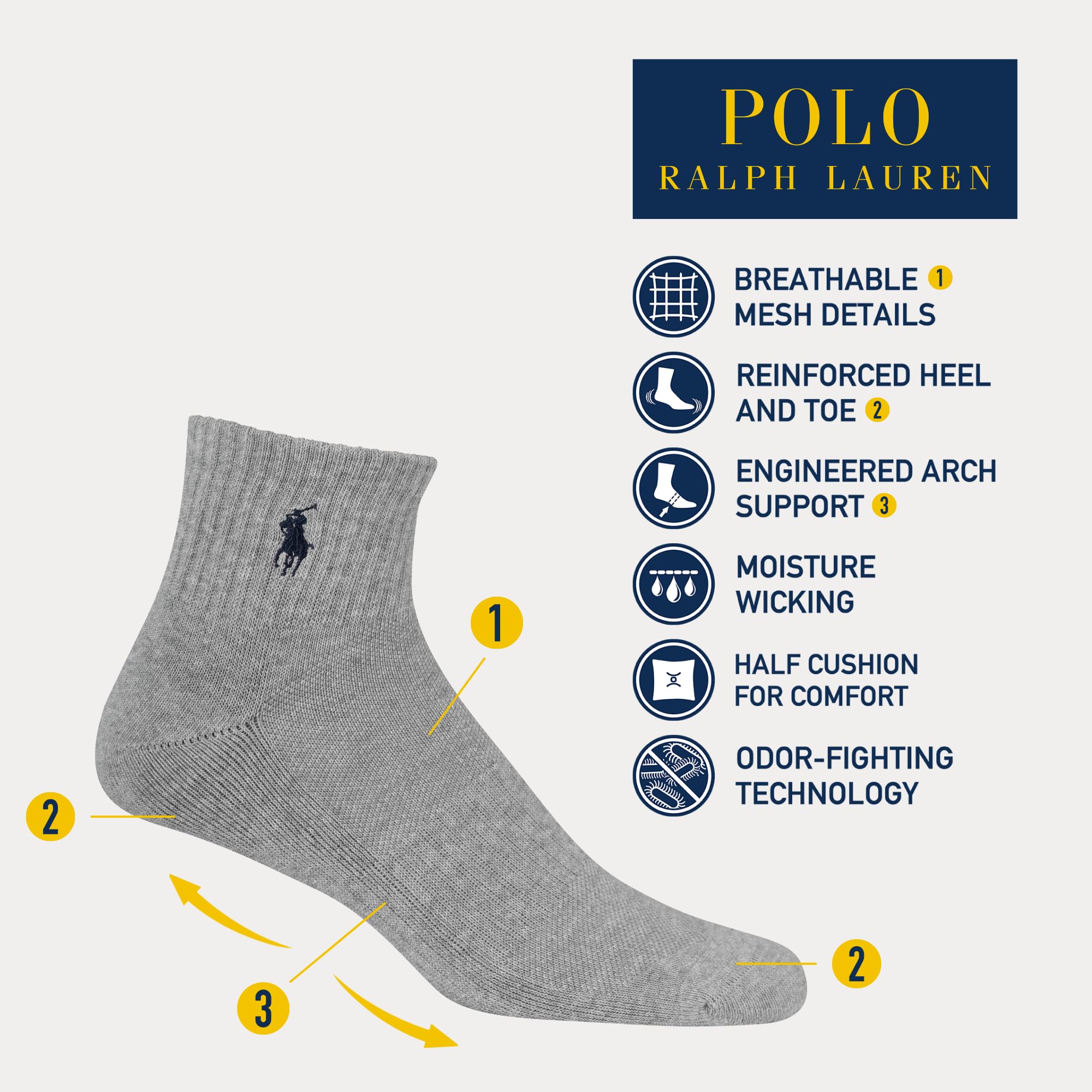 POLO RALPH LAUREN Men's Performance Cotton Quarter Socks