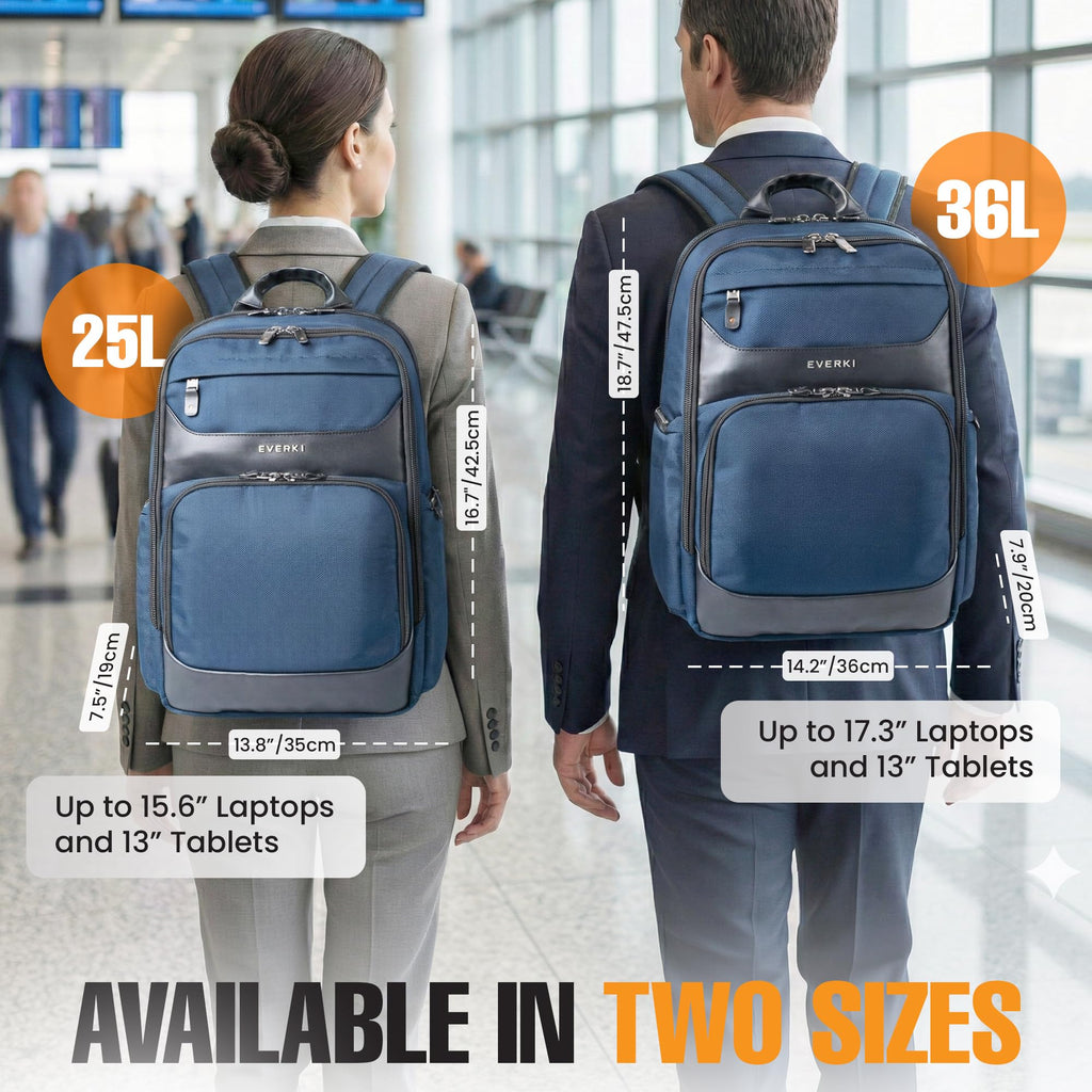 EVERKI Onyx 25L Business Laptop Backpack – Professional Travel Backpack for Men & Women, Laptop Bag with Premium Leather Ballistic & Nylon, Office & Flight Approved, Fits Laptops up to 15.6” - Black