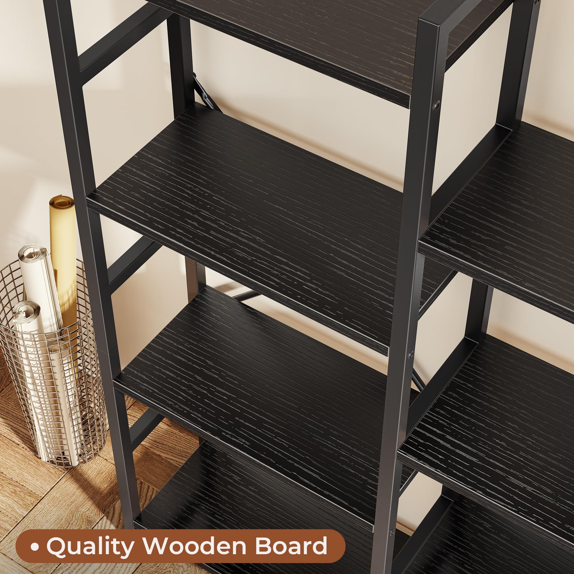 SUPERJARE Triple Bookshelf, Bookcase with 11 Open Display Shelves, Wide Book Shelf Book Case for Home & Office, 4 Tier, Black