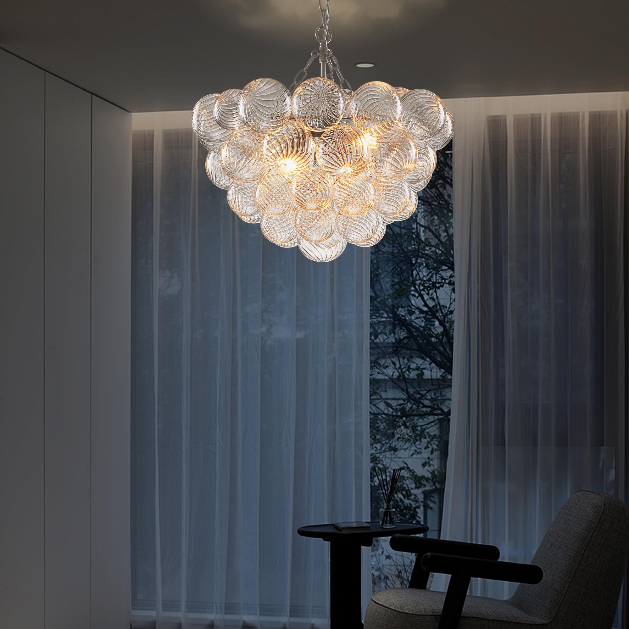 Longree Bubble Glass Ball Chandelier White 20" Dia Pendant Light | Swirled Glass Globe, for Dining Room Kitchen Bathroom Entry Bedroom