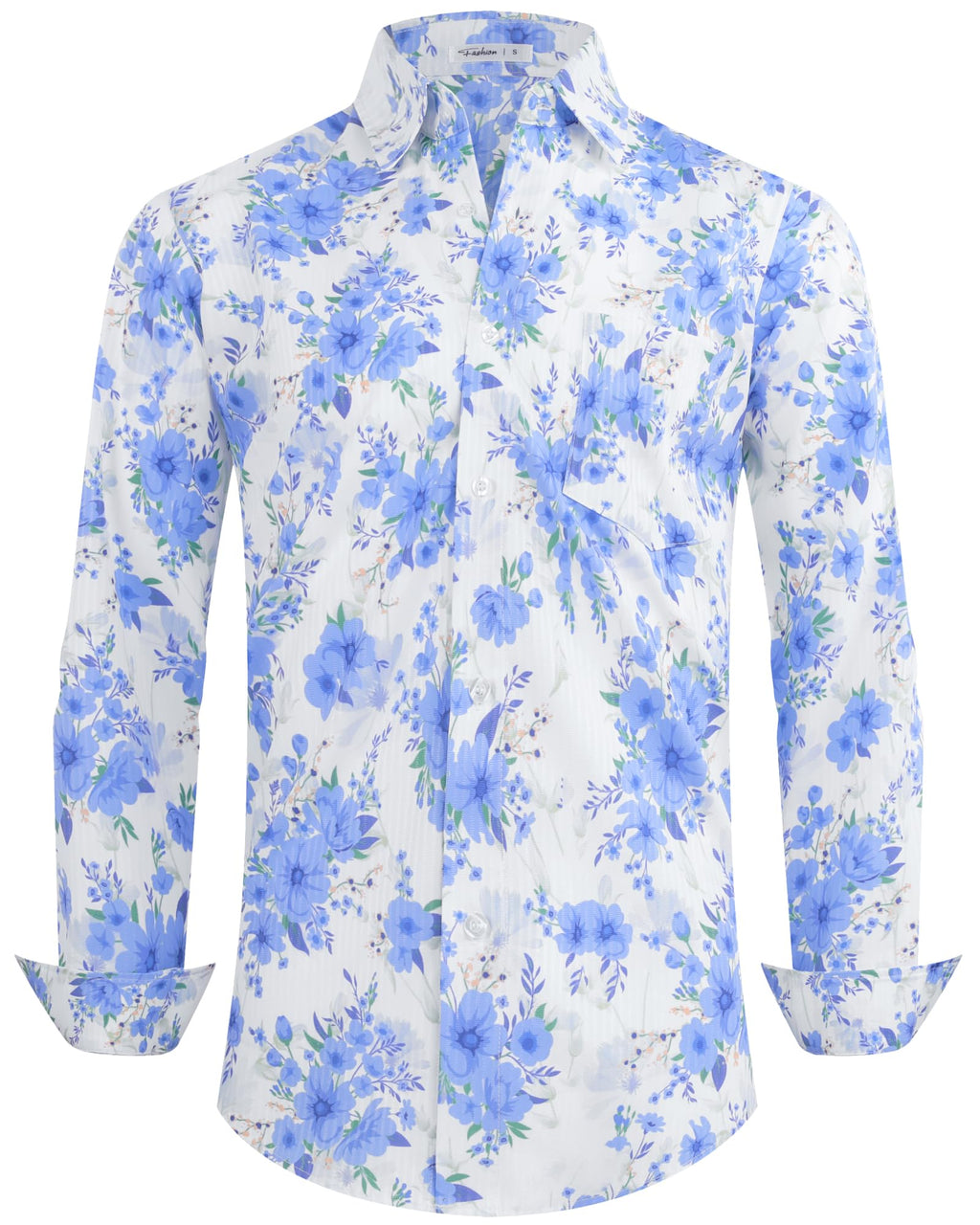 BOJIN Men's Dress Wrinkle-Free Floral Hawaiian Long Sleeve Flower Printed Casual Button Down Shirts with Pocket