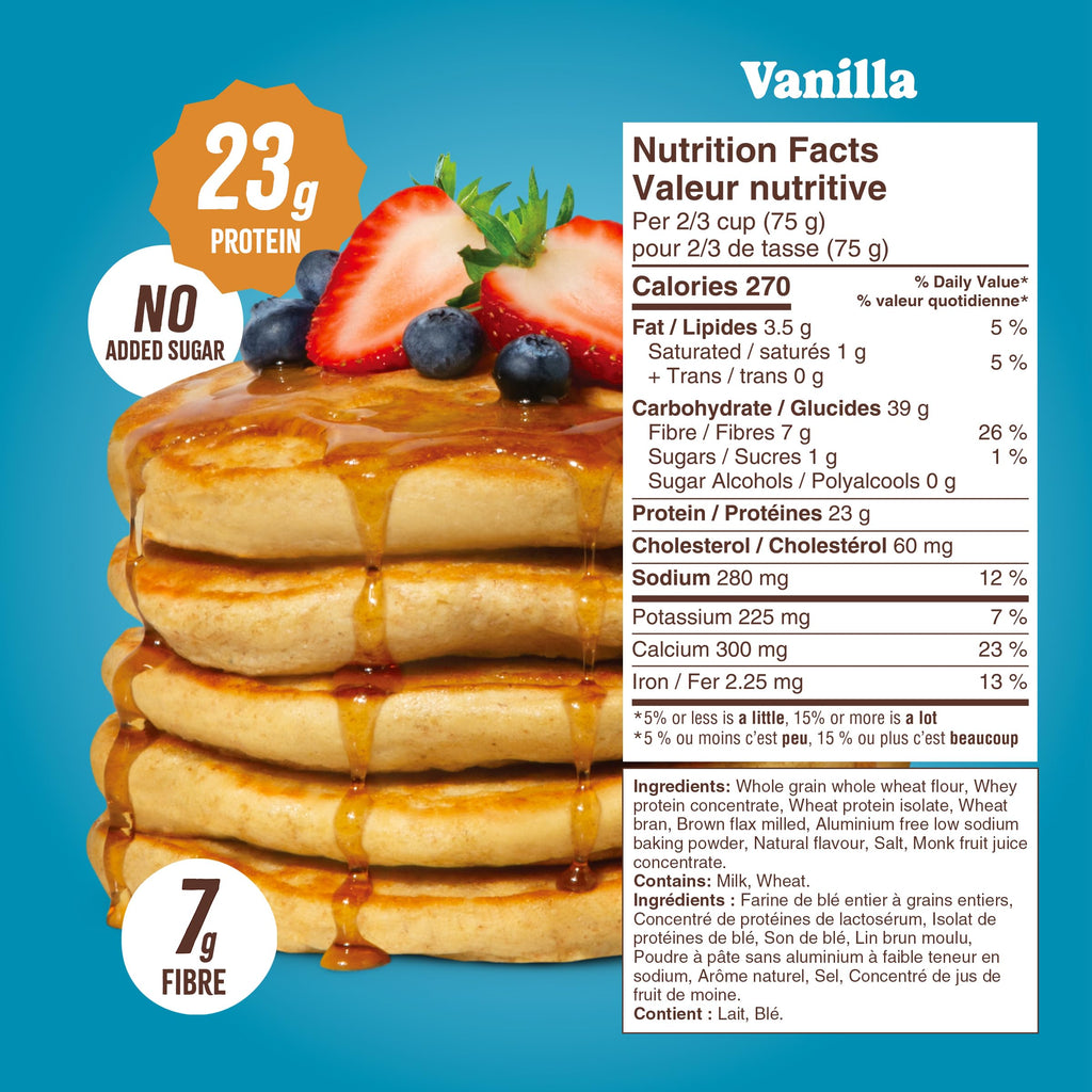Flourish Protein Pancake & Waffle Mix, with Whey Protein & Flax Seed, No Added Sugar, High in Protein & Fiber - Just Add Water - Birthday Cake Flavour 16oz (2 pack)