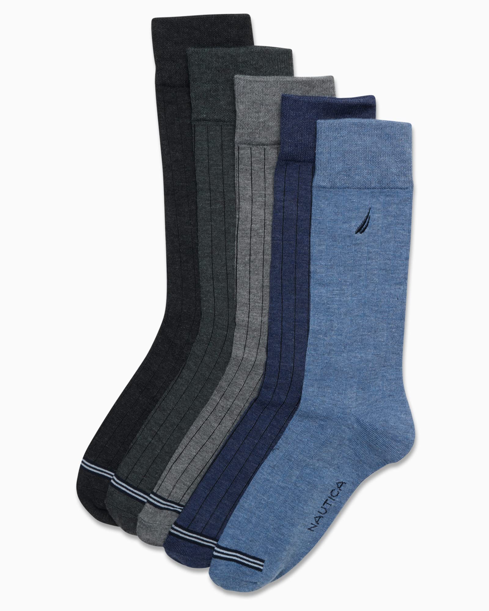 Nautica Mens Dress Socks - 5 Pack Breathable Comfort Stretch Crew-Length Work Socks for Men for Business Formal Wear (6-12.5)