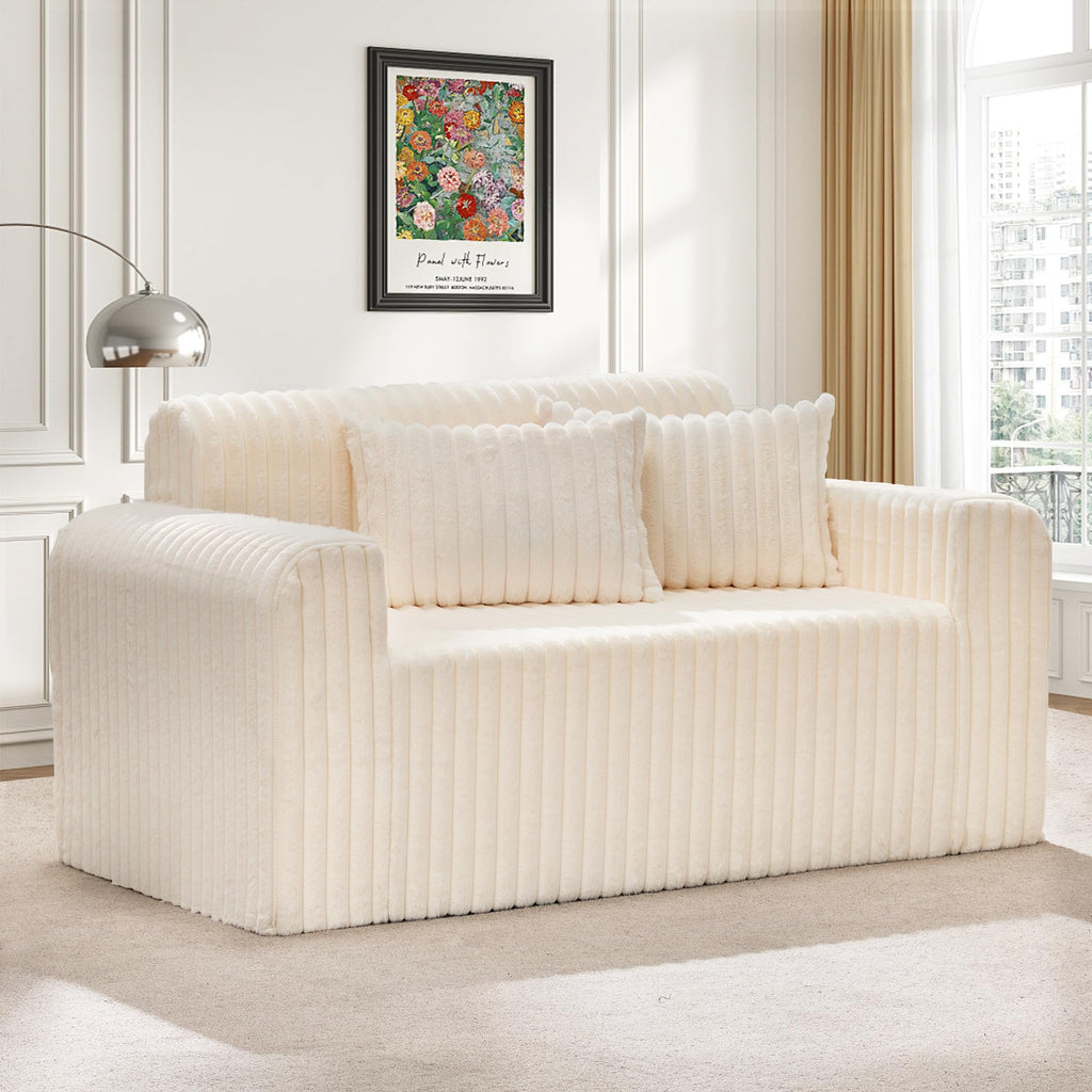 Hobestluk Single Sofa Foam Couch Sofa for Small Spaces Comfy Sofas with Removable Cover Furry Couch with Pillows for Living Room, Bedroom, Apartment, Office (Black, Standard)