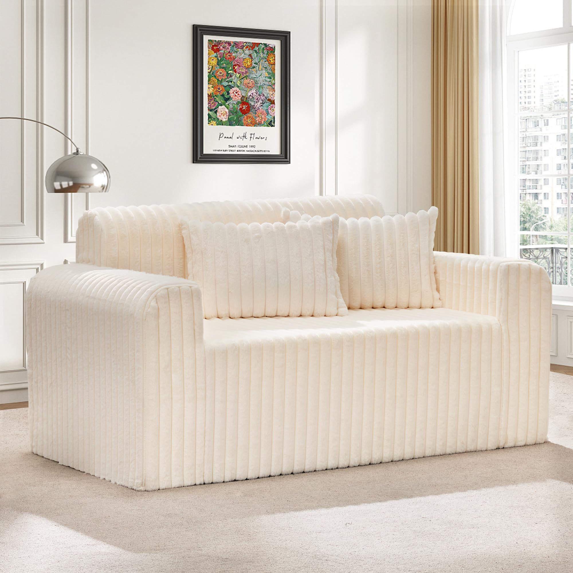 Hobestluk Single Sofa Foam Couch Sofa for Small Spaces Comfy Sofas with Removable Cover Furry Couch with Pillows for Living Room, Bedroom, Apartment, Office (Black, Standard)