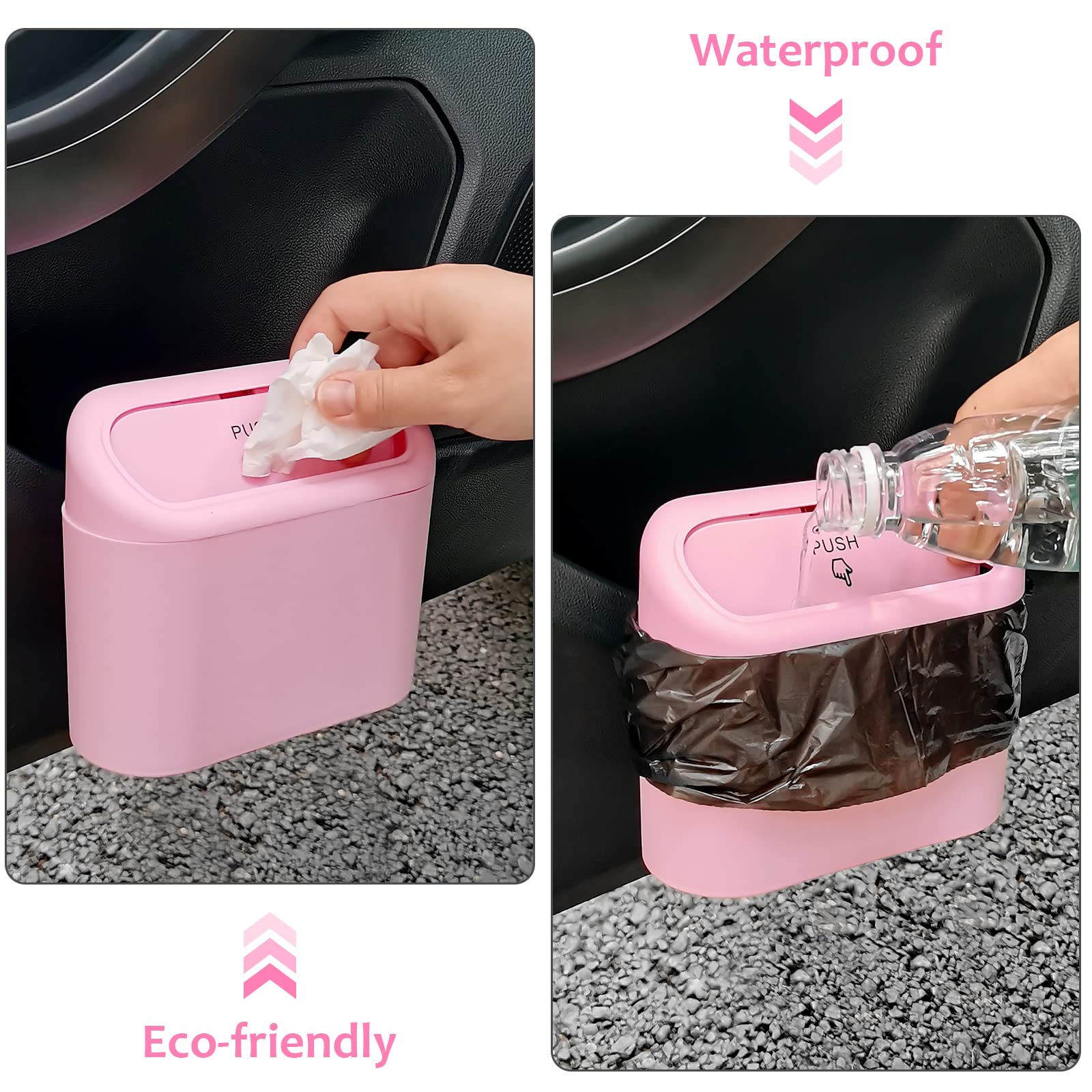 Accmor Car Trash Can with Lid, Mini Auto Dustbin Garbage Organizer with 30 Pcs Plastic Trash Bag, Automotive Garbage Container Bin for Vehicle, Home, Office