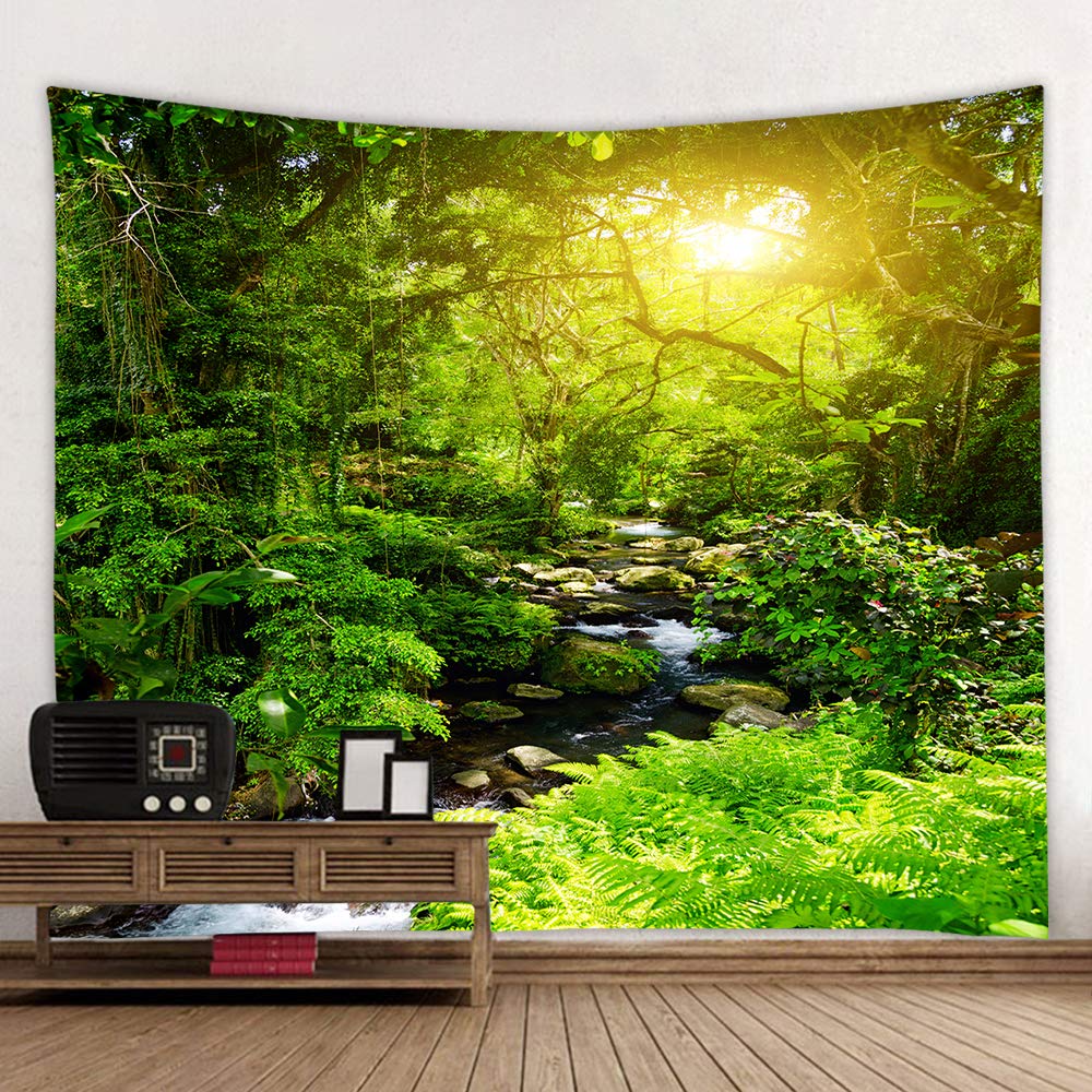 Llamazing Forest Landscape Home Decor - Living Room & Bedroom Magic Tapestry (Sunlight&Creek, 60''L51''W)