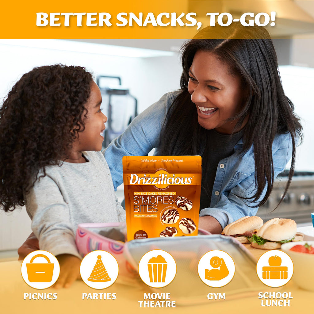 Drizzilicious Mini Flavored Rice Cakes - Rice Crisps, Healthy Snack for Adults and Kids, Vegan, Gluten Free Snack, 90 Calories Per 21 Pieces, S'mores & Cinnamon Swirl - 4 oz (Pack of 6)