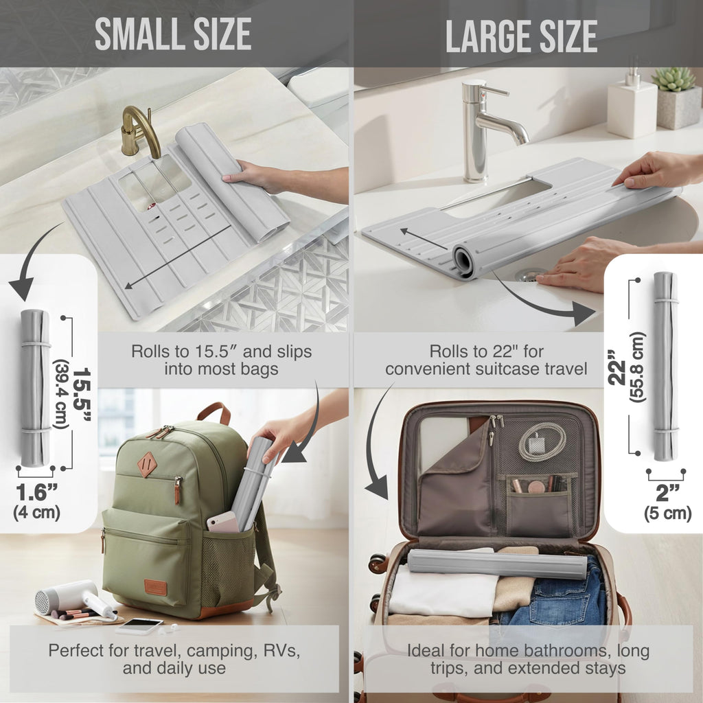 Maplefield Bathroom Sink Cover for Counter Space, Heat Resistant Silicone Sink Mat for Your Beauty Routine, Small Bathroom Space Saver Sink Cover for Makeup (Beige Large, 22" x 15" x 2" Inches)
