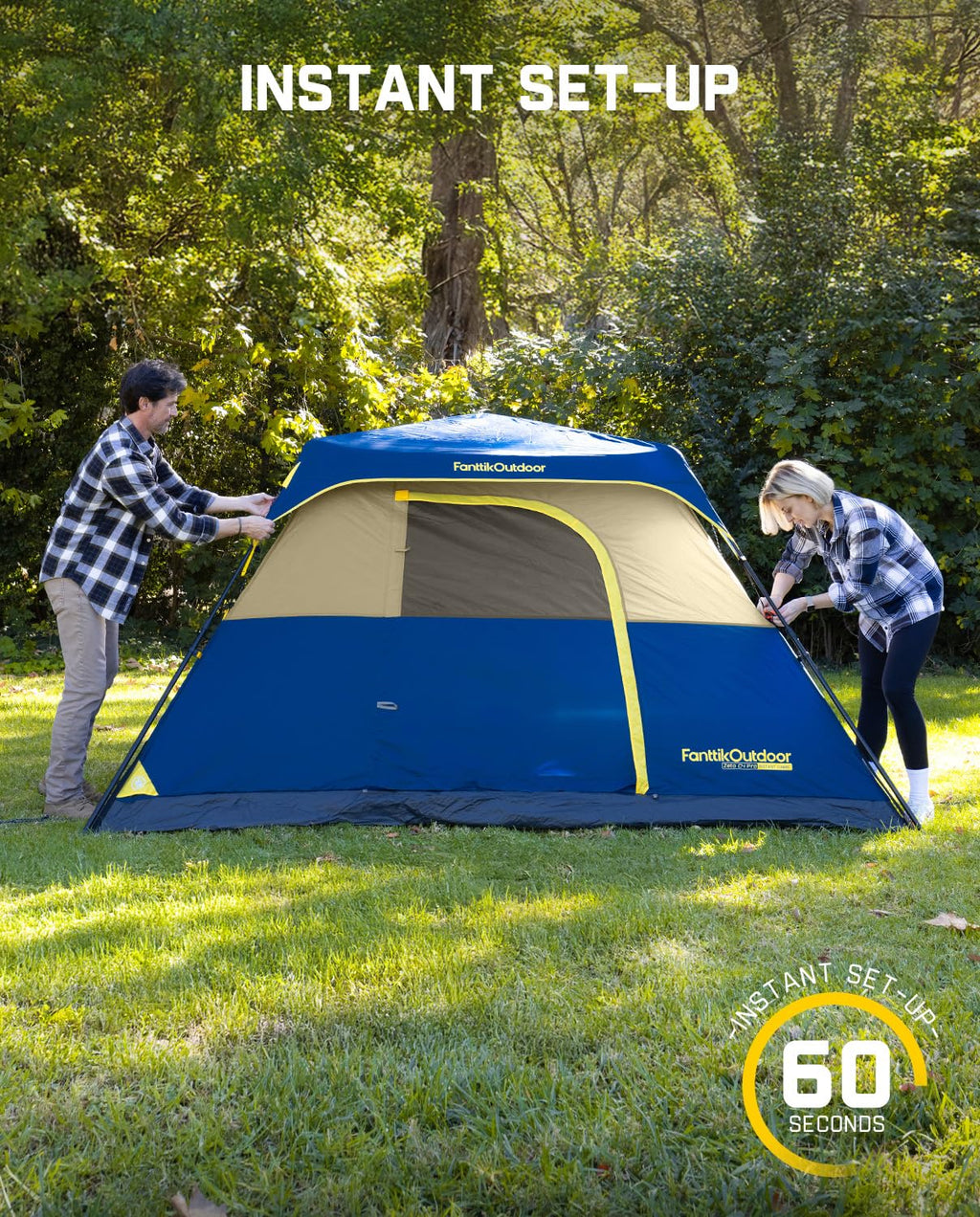 FanttikOutdoor Camping Tent 4/6/8/10 Person Instant Cabin Tent Setup in 60 Seconds with Rainfly & Windproof Portable with Carry Bag for Family Camping & Hiking, Upgraded Ventilation, Navy Blue