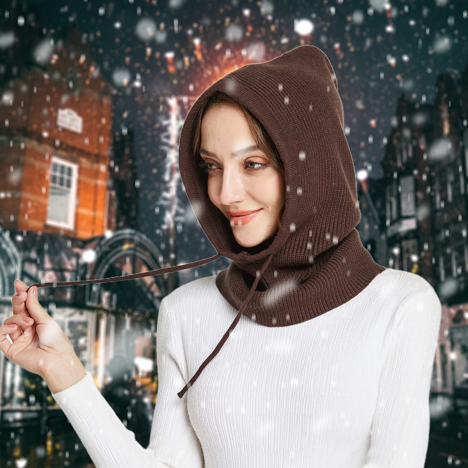Facecozy Winter Hats for Women, Hooded Scarf Hat for Women Balaclava Knit Beanie Skull Cap Beanie Hat Men Neck Gaiters