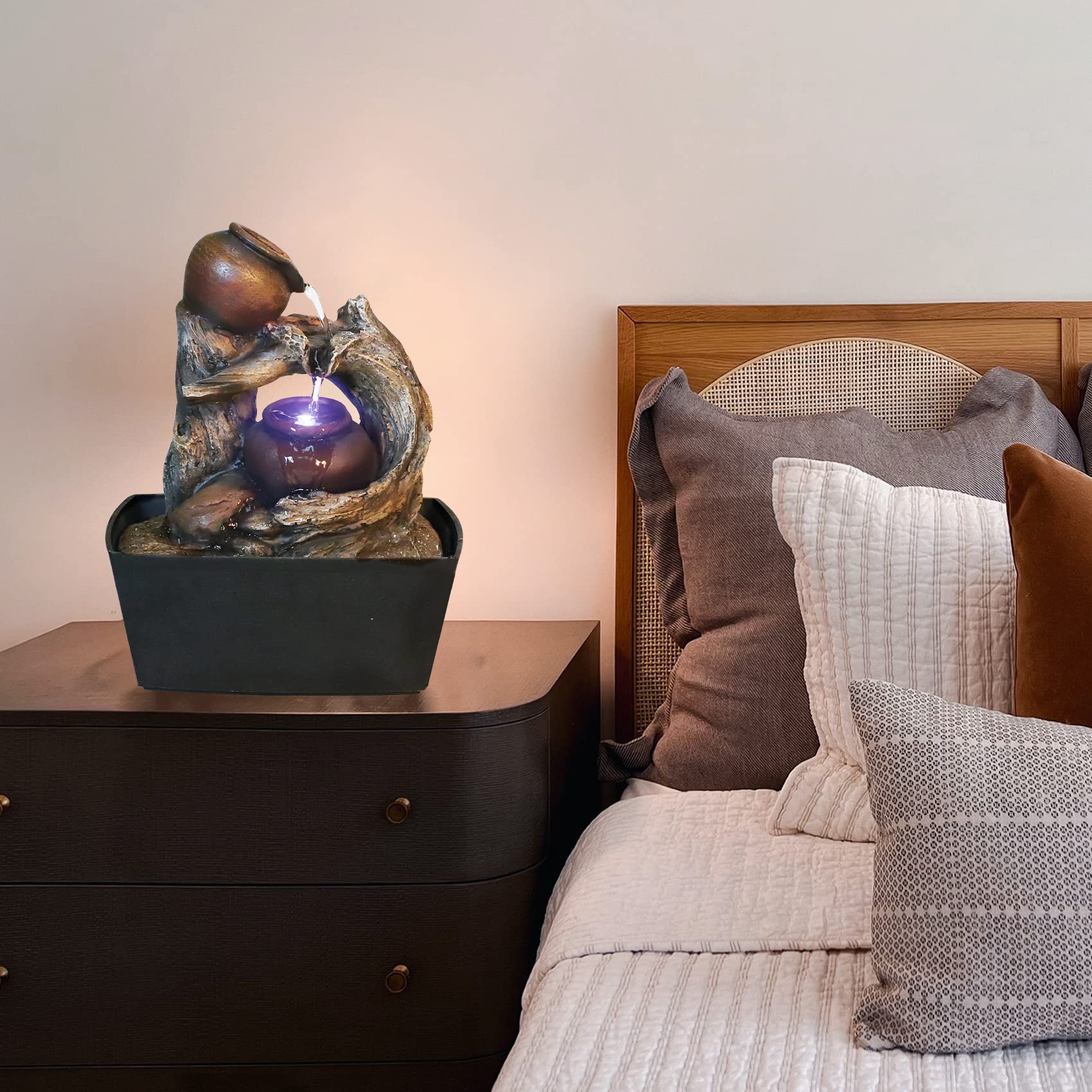 Ferrisland Tabletop Water Fountain, Zen Meditation Indoor Waterfall Fountain, Heart Shape Decoration with LED Light for Home Office Bedroom Relaxation Decor, Gift Ideas