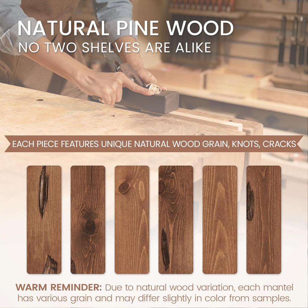 G GOOD GAIN Fireplace Mantel 54inch - Handmade Rustic Wood Mantel for Over Fireplace | Wall Mounted Floating Mantle Shelves for Living Room Decor(Chocolate, 54Lx5Hx8D)