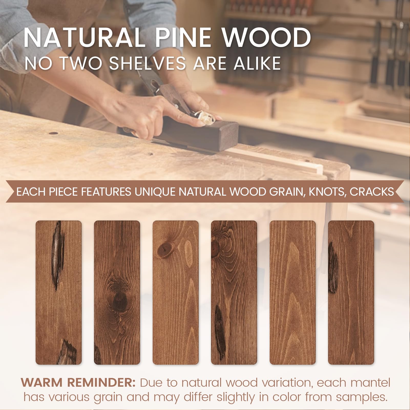 G GOOD GAIN Fireplace Mantel 54inch - Handmade Rustic Wood Mantel for Over Fireplace | Wall Mounted Floating Mantle Shelves for Living Room Decor(Chocolate, 54Lx5Hx8D)