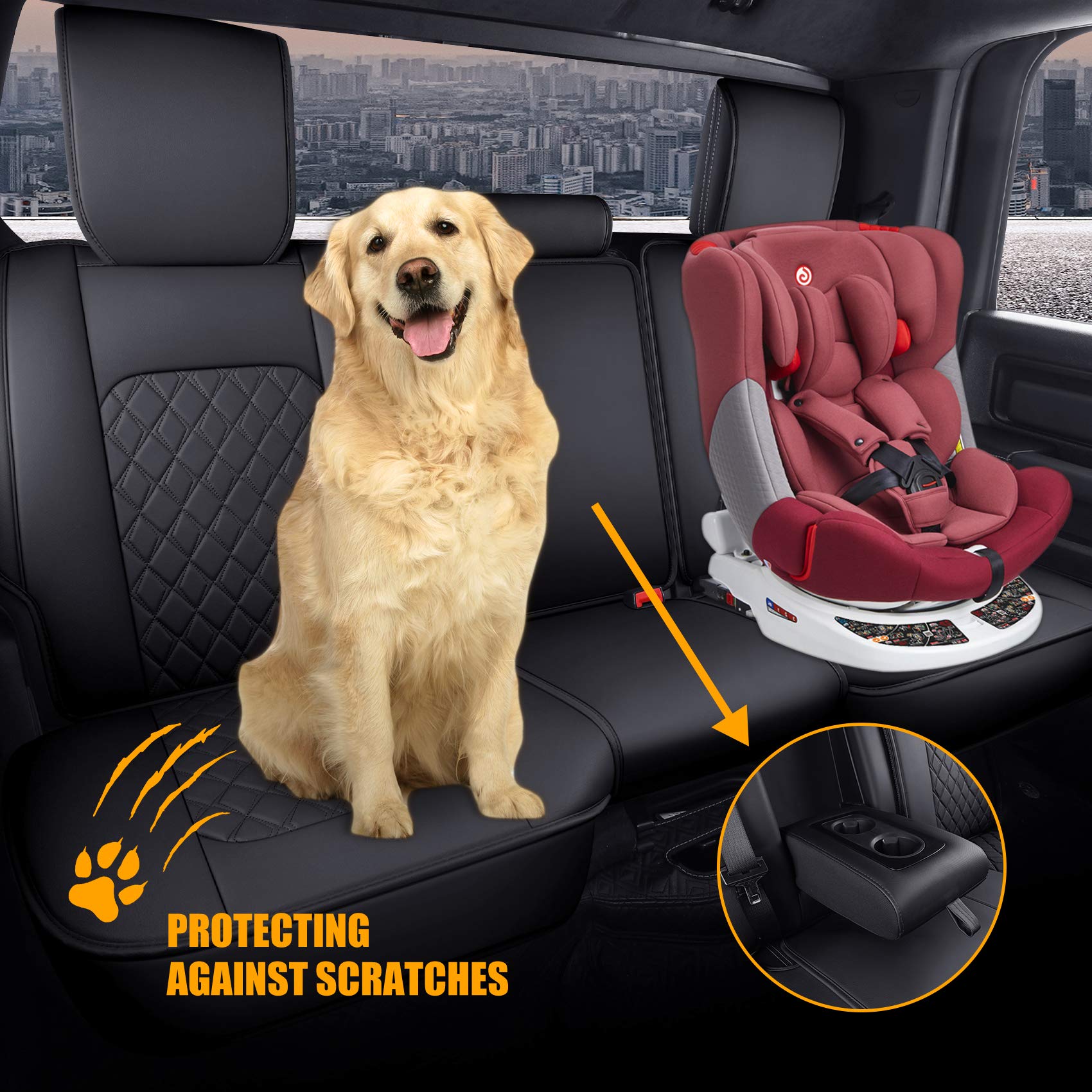 Aierxuan Dodge Ram Front Seat Covers Custom Fit 2009-2026 1500/2500/3500 Truck Pickup Crew Quad Regular Cab Heavy Duty Waterproof Leather Airbag Compatible Cushions(2 PCS Front/Black)
