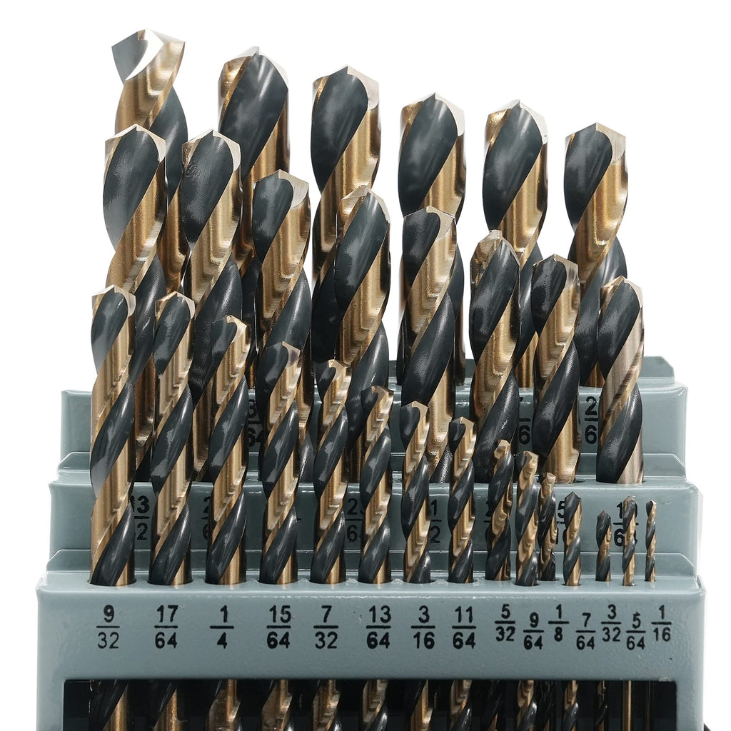 GMTOOLS 13Pcs Cobalt Drill Bits Set, M35 HSS 135 Degree Tip, Twist Jobber Length Drill Bit Kit for Hardened Metal, Cast Iron, Stainless Steel, Plastic and Wood with Storage Case 1/16"-1/4"