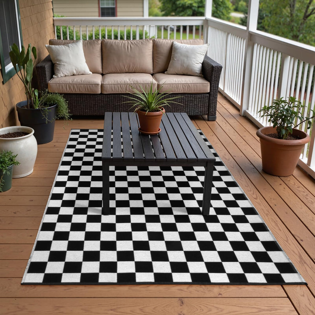 Seavish Checkered Rug, 2x3 Ft Black and White Moroccan Checkerboard Rug Washable Cotton Woven Washable Outdoor Rugs Reversible Floor Mat for Front Door Bedroom Entryway Kitchen Entryway