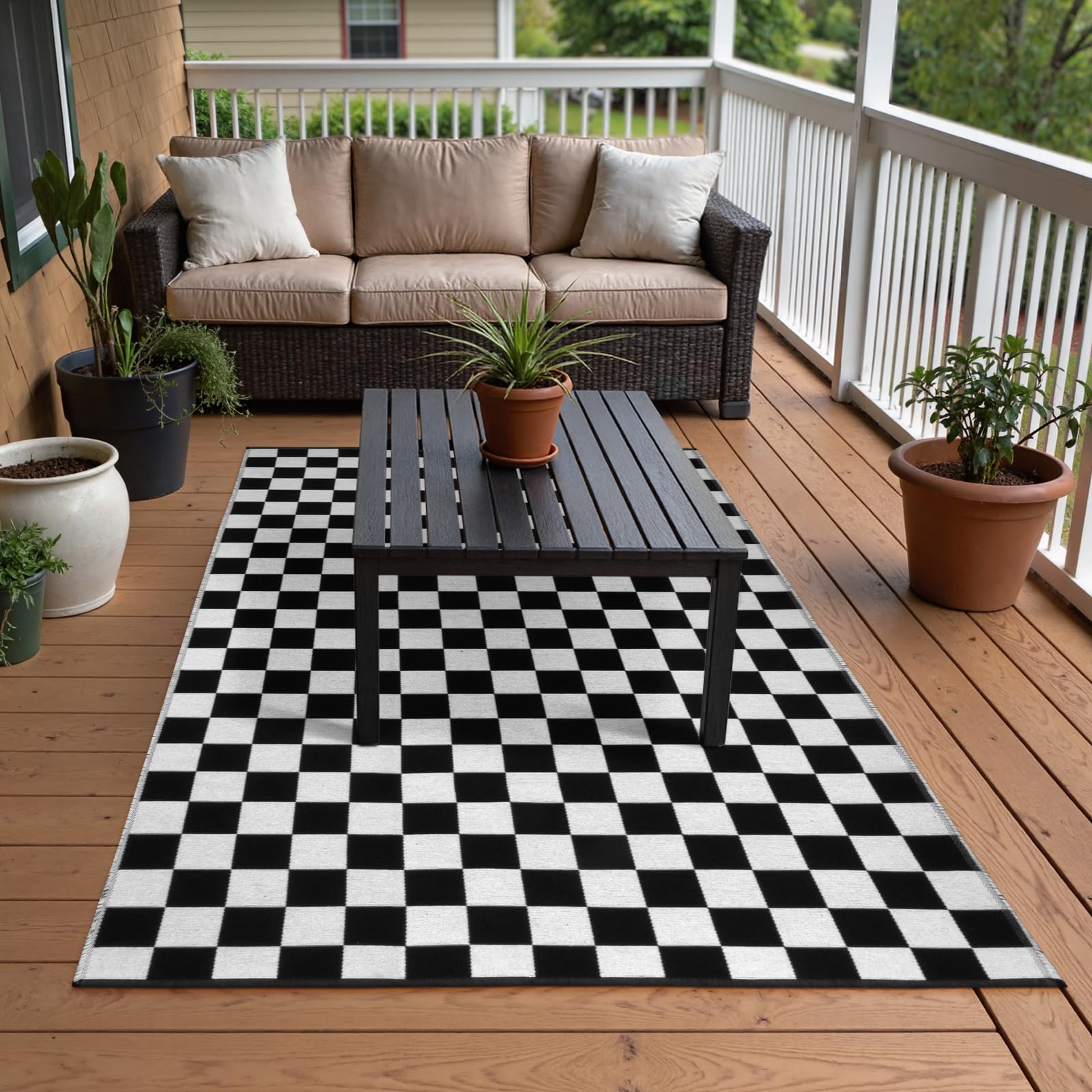 Seavish Checkered Rug, 2x3 Ft Black and White Moroccan Checkerboard Rug Washable Cotton Woven Washable Outdoor Rugs Reversible Floor Mat for Front Door Bedroom Entryway Kitchen Entryway
