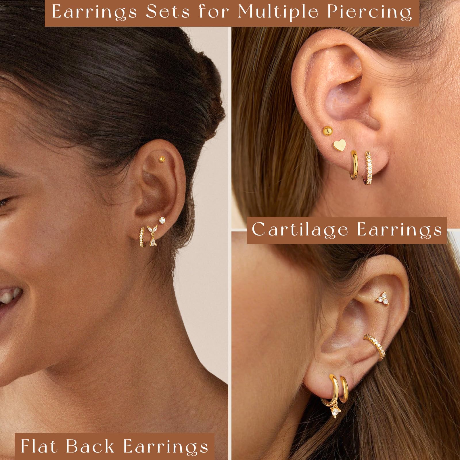 Adoyi 9 Pairs Gold Hoop Earrings Set for Womens Twisted Huggie Hoops Earrings 14K 18K Gold Plated for Girls Valentines Mother's Day Birthday Gifts Lightweight