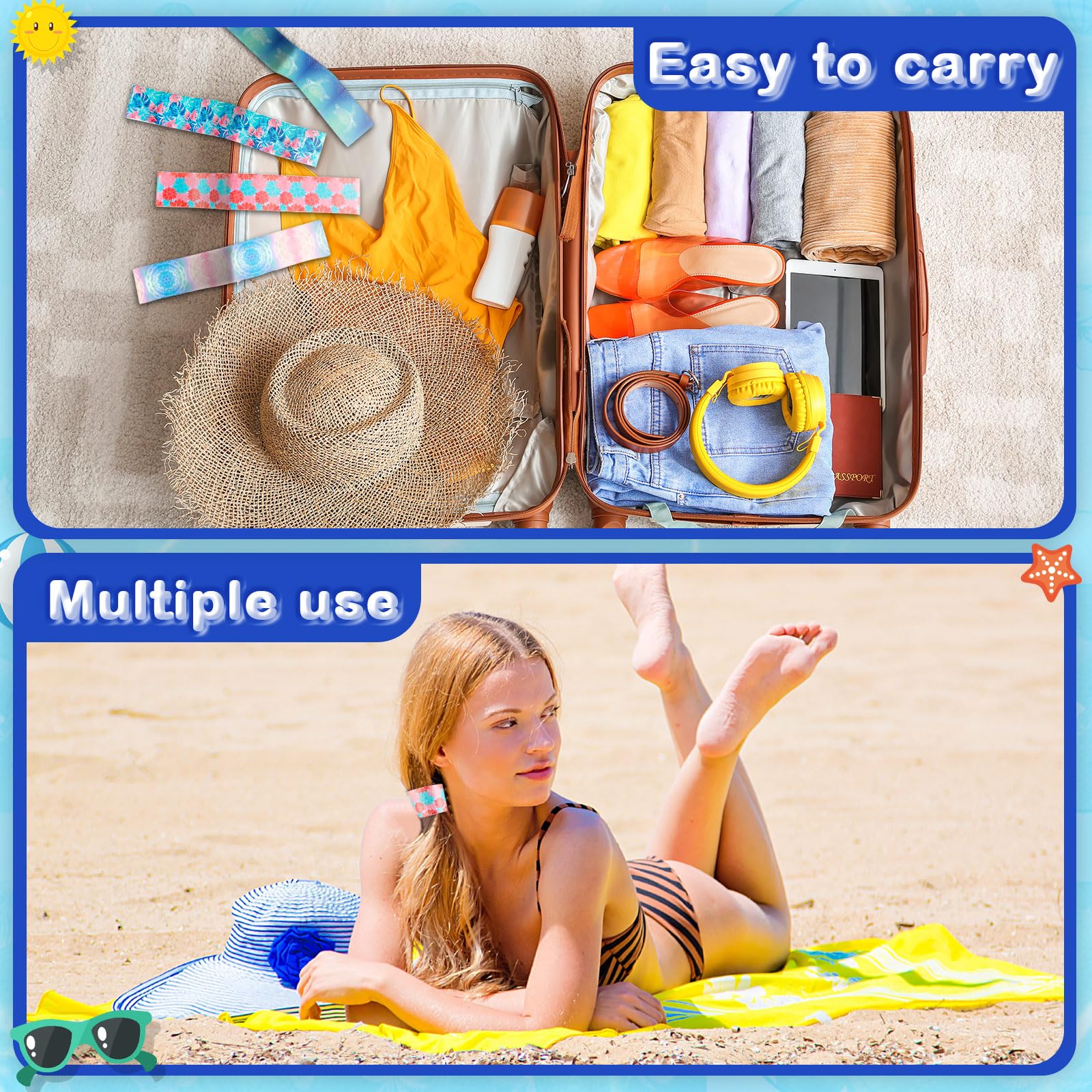 Boao 4 Pack Towel Bands for Beach Chair, Pool & Cruise Essentials, Elastic and Windproof, Towel Chair Clips Lounge Strap Holder, Cruise Ship Accessories (American Flag)