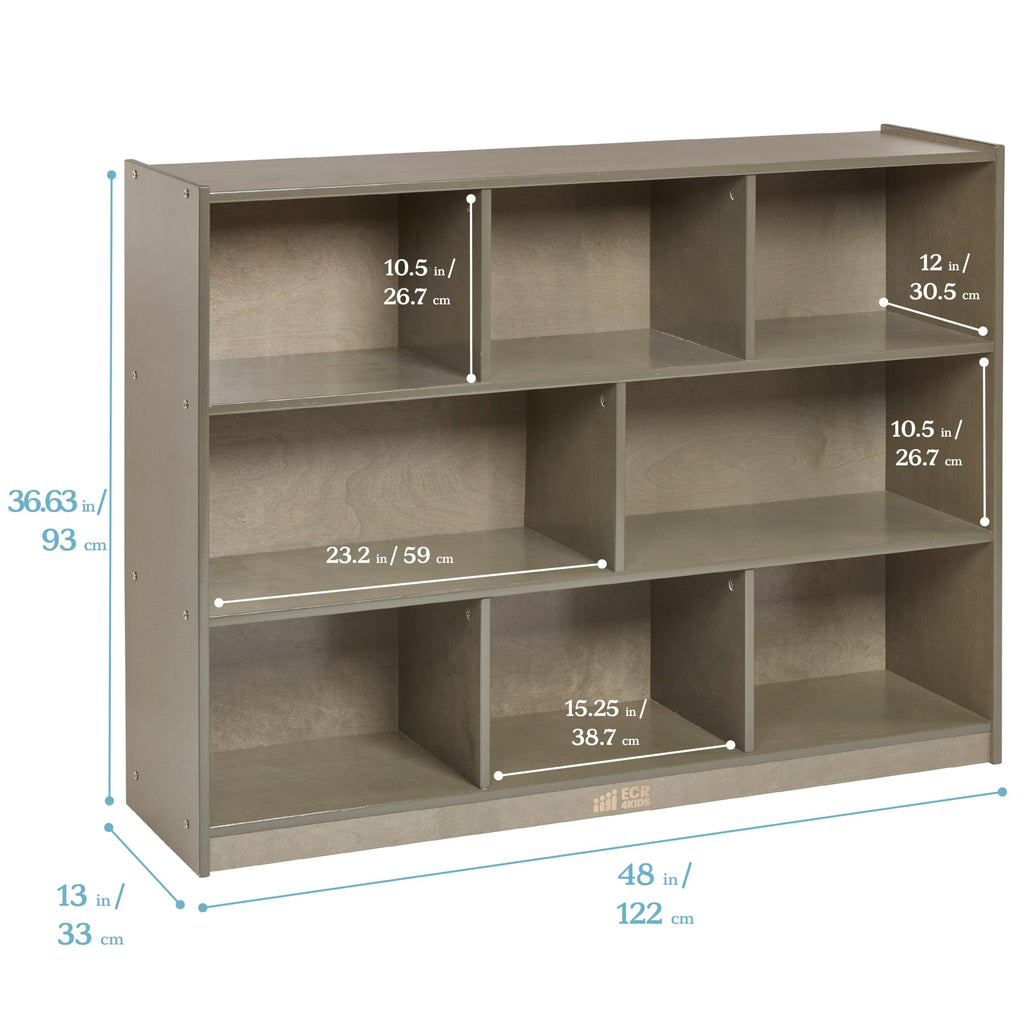 ECR4Kids 8-Compartment Mobile Storage Cabinet, Elementary, Classroom Furniture, Grey Wash