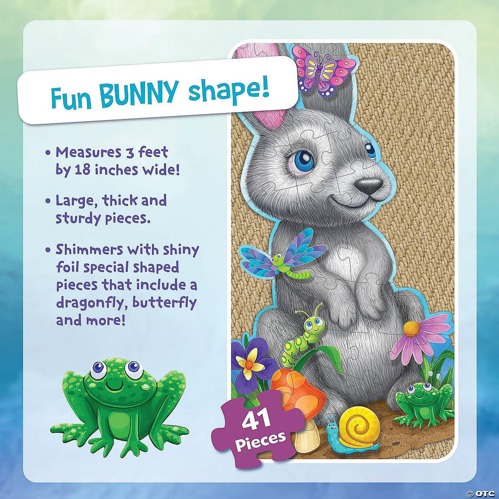 Peaceable Kingdom Shimmery Bunny Shaped 41 Piece Floor Puzzle, 3 feet x 2 feet - Great Easter Basket Stuffers and Easter Gifts for 3 Year Olds, 4 Year Olds & Up
