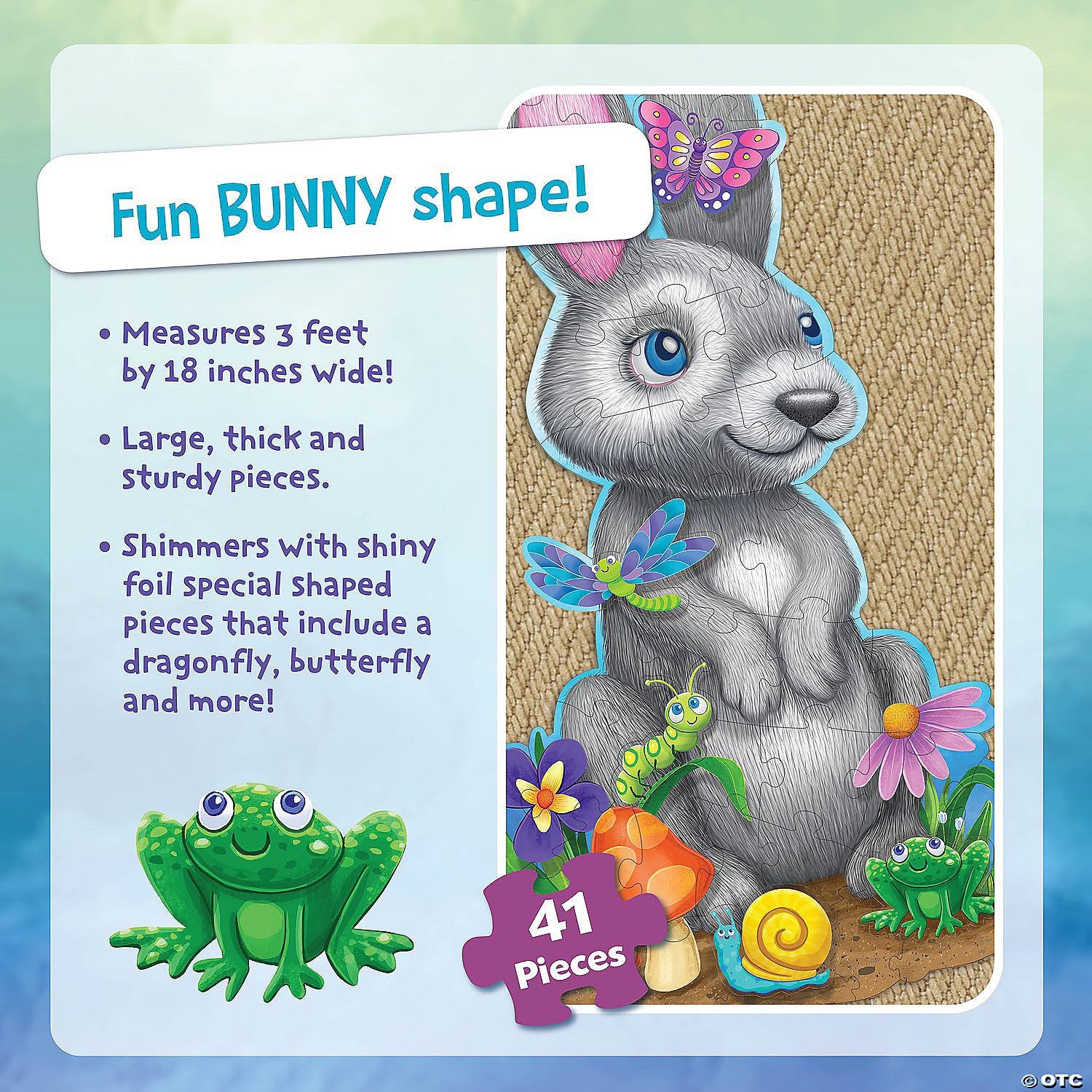 Peaceable Kingdom Shimmery Bunny Shaped 41 Piece Floor Puzzle, 3 feet x 2 feet - Great Easter Basket Stuffers and Easter Gifts for 3 Year Olds, 4 Year Olds & Up