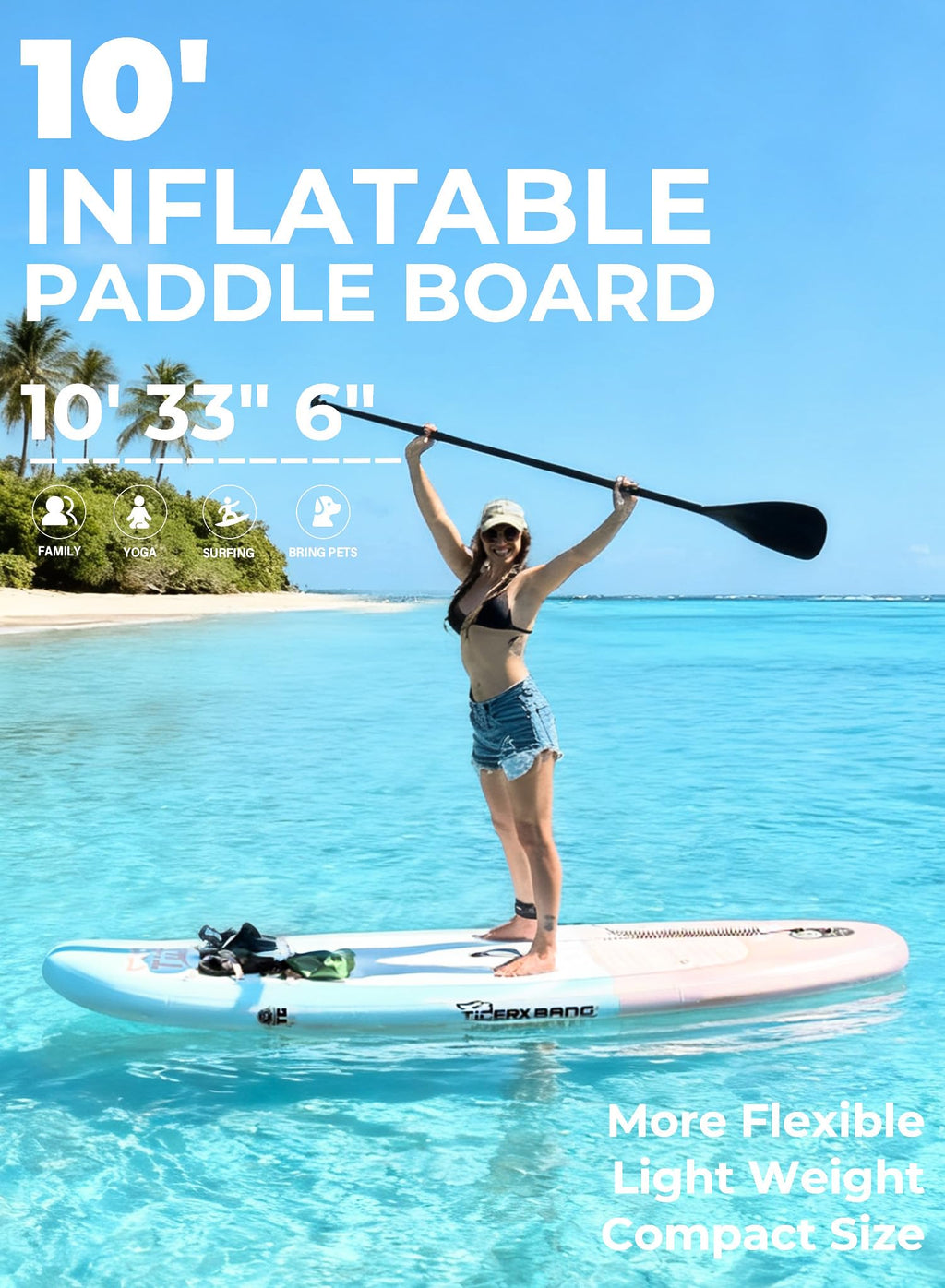 TIGERXBANG 11'6"/11'/10' Inflatable Paddle Board with Complete Accessories, Versatile Premium Paddle Boards for Adults/Youth, Stand Up Paddle Board Polar/Wave/Sunny Wave Collection