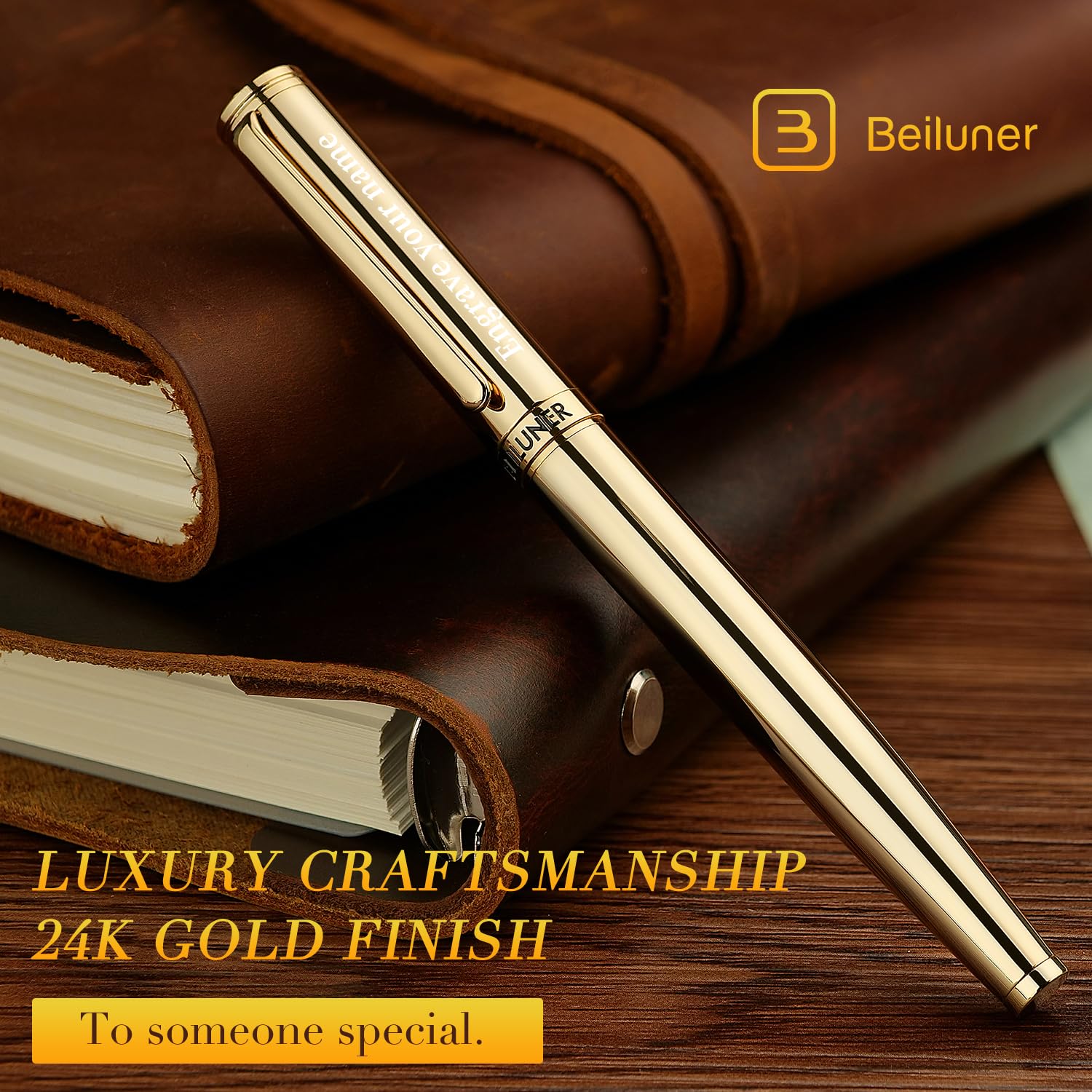 BEILUNER Luxury Rollerball Pen,24K Gold Trim,Noble and Elegant Designs,Schneider Ink Refill, Best Roller Ball Pen Gift Set for Men & Women, Professional, Executive Office, Nice Pens