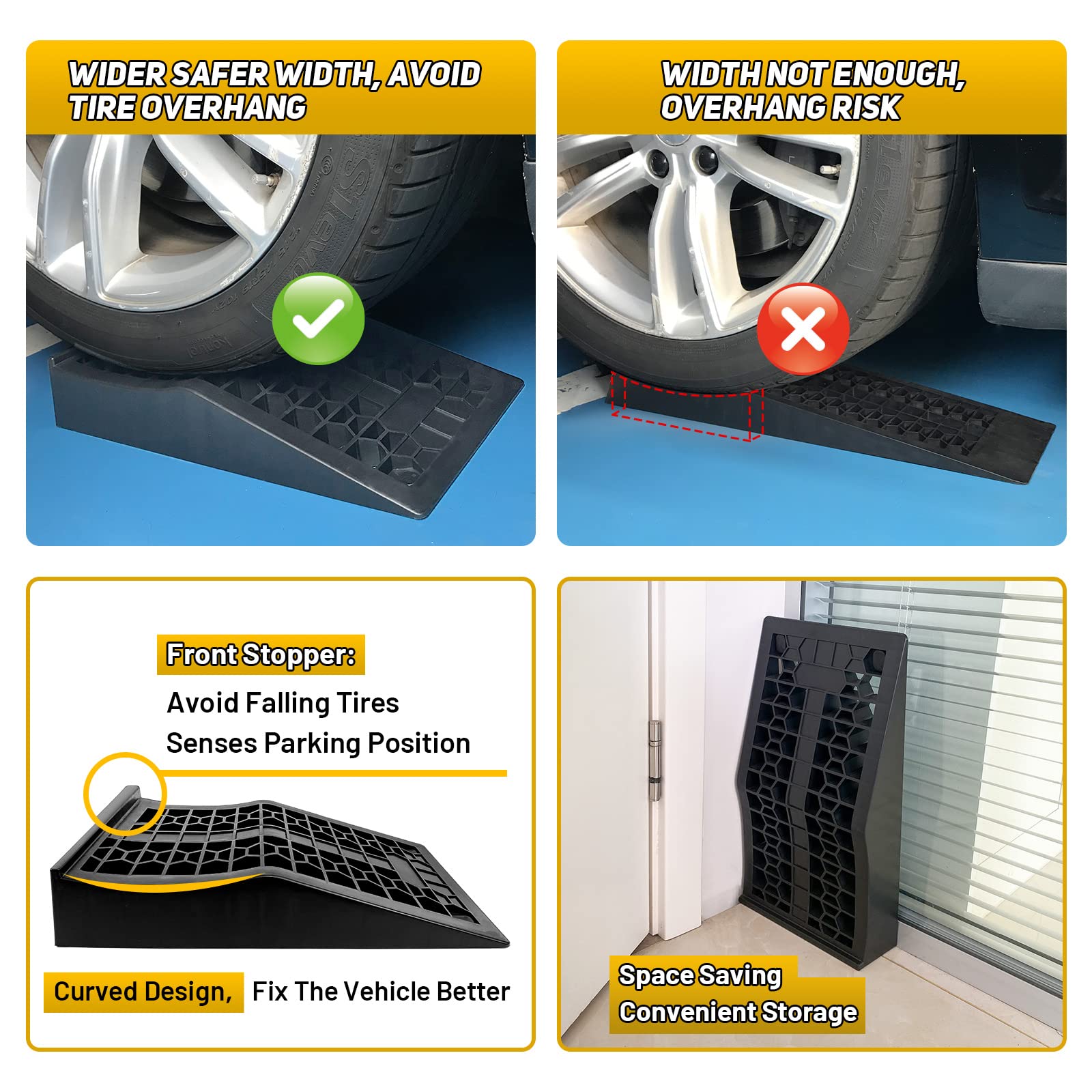 HOXWELL Detachable Low Profile Car Ramps for High Lift and Jack Support, Heavy Duty Car Ramps for Low Cars, Removable Vehicle Ramps for Garage, 15.35''-27.83'' L, 2PCS