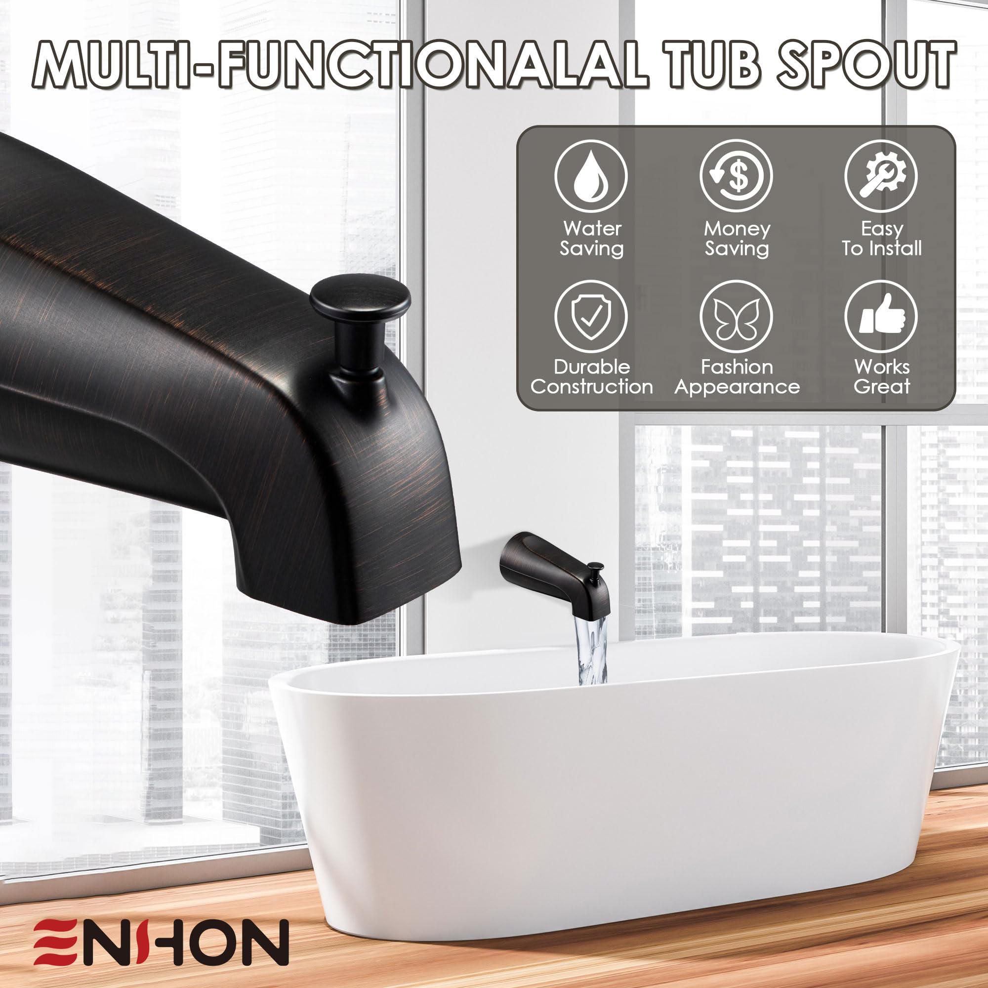 Enhon Slip on Tub Spout with Diverter, Compatible with American Standard 8888026.002 Tub Spout, Bathroom Bathtub Faucet, Fits 1/2 Copper Water Tube(5/8 Dia), 5/32 Hex Wrench(Brushed Nickel,1)
