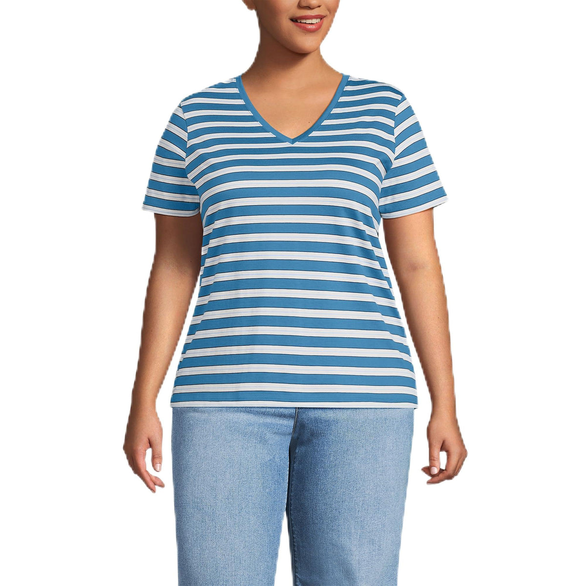 Lands' End Women's Relaxed American-Grown Supima Cotton V-Neck T-Shirt