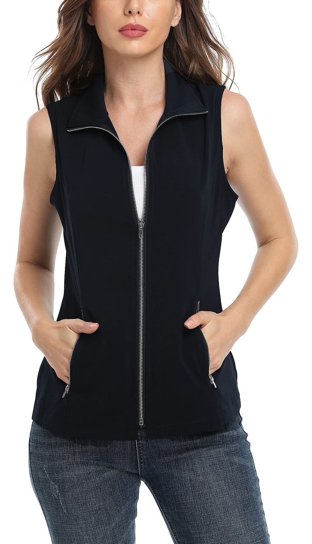 MISS MOLY Women's Lightweight Vest Casual Zip Up Utility Vest Hiking Golf Sleeveless Jackets with Pockets