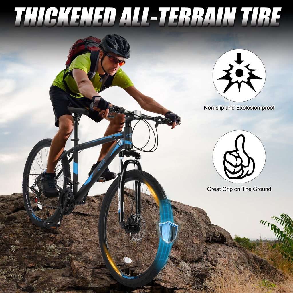 Ktaxon Mountain Bike 24/26/27.5 Inch Men & Women Mountain Bike with 21-Speed Adult Bikes, Double Disc Brake, Suspension Fork and High Carbon Steel Frame