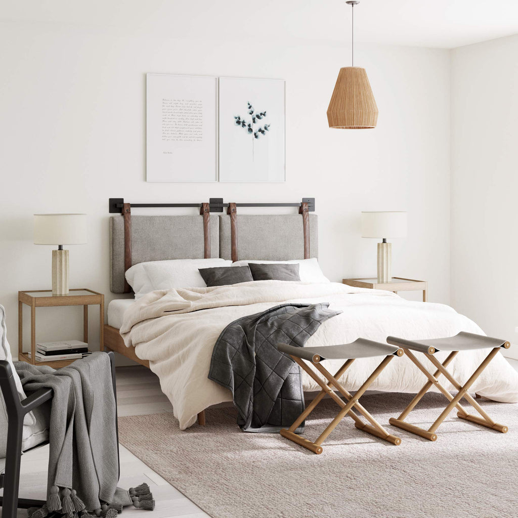 Nathan James Harlow Modern Wall Mount Hanging Headboard, Queen, Brown Faux Leather