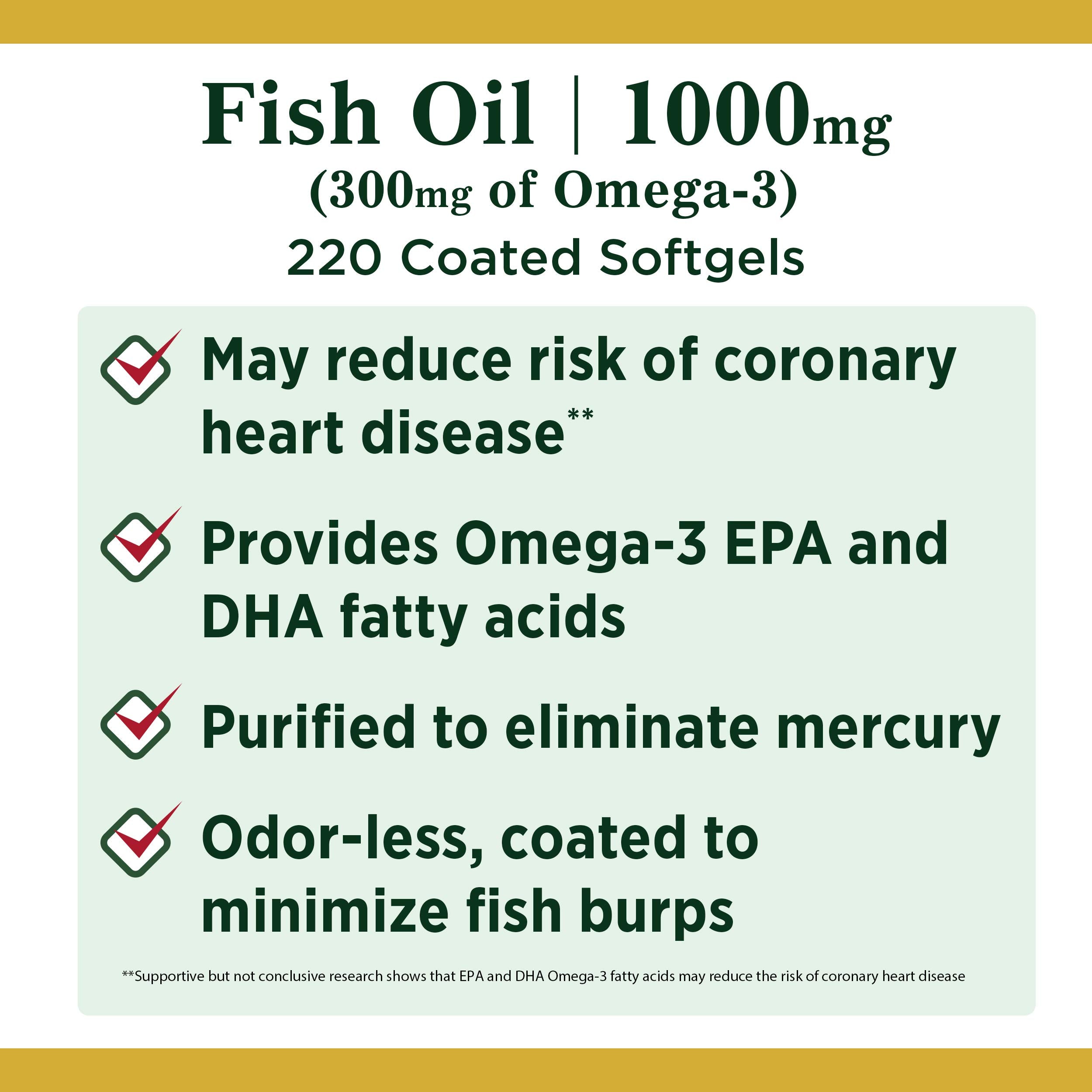 Nature's Bounty Fish Oil 1000 mg Coated Softgels, 220 Count