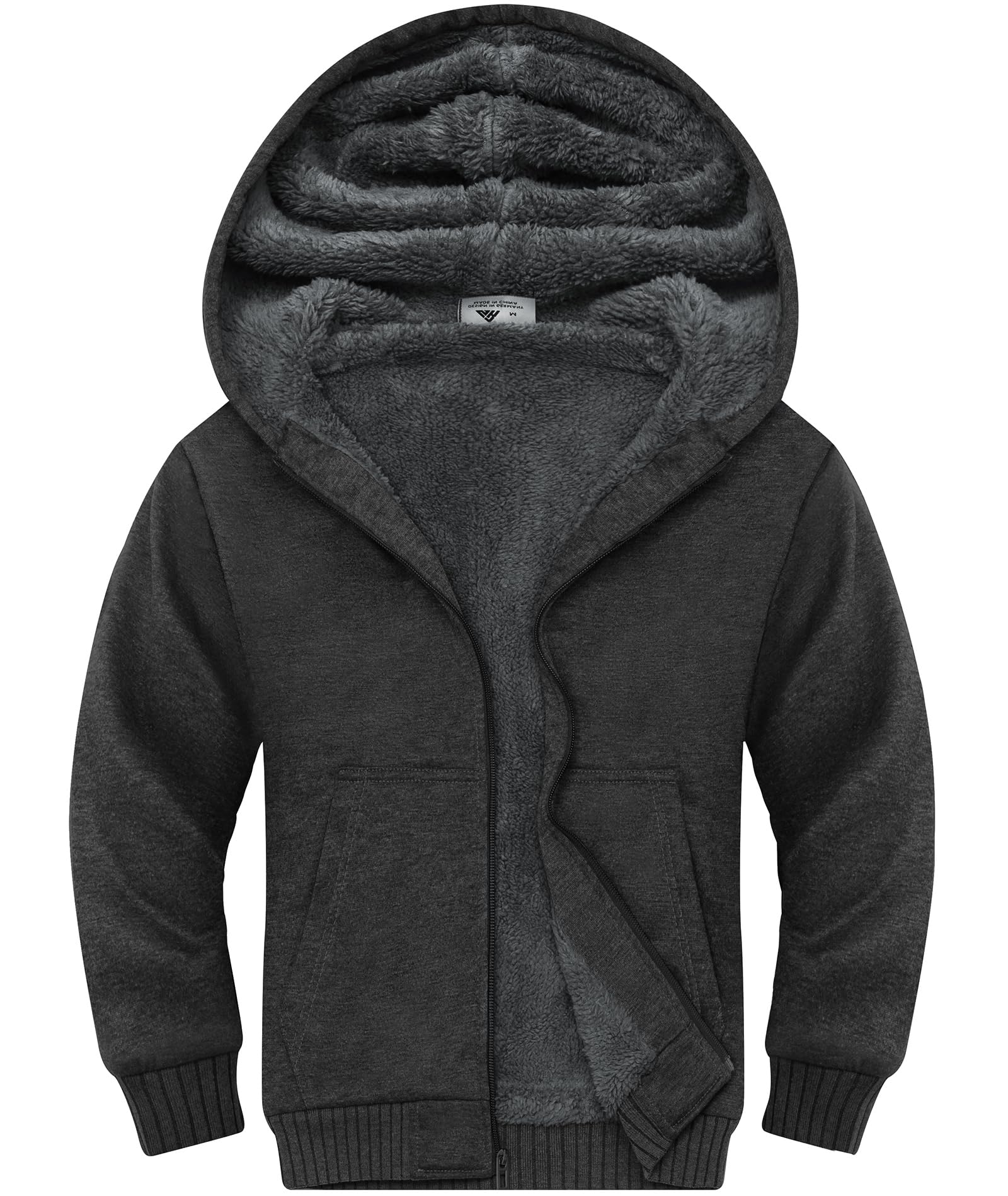 GEEK LIGHTING Boys Sherpa Lined Hoodie Kids Fleece Sweatshirt Full Zip Hooded Jacket