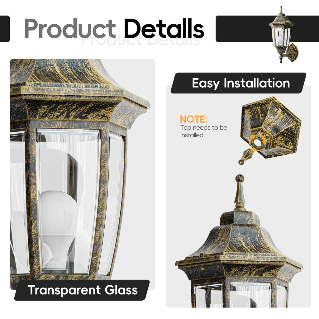 EMART Dusk to Dawn Plastic Outdoor Wall Light Fixtures with Bulbs, Waterproof and Anti-Corrosion Porch Sconces, Exterior Lanterns Wall Mount Lamp for Outside, Garage, Front Door, Patio, 1 Pack, Black
