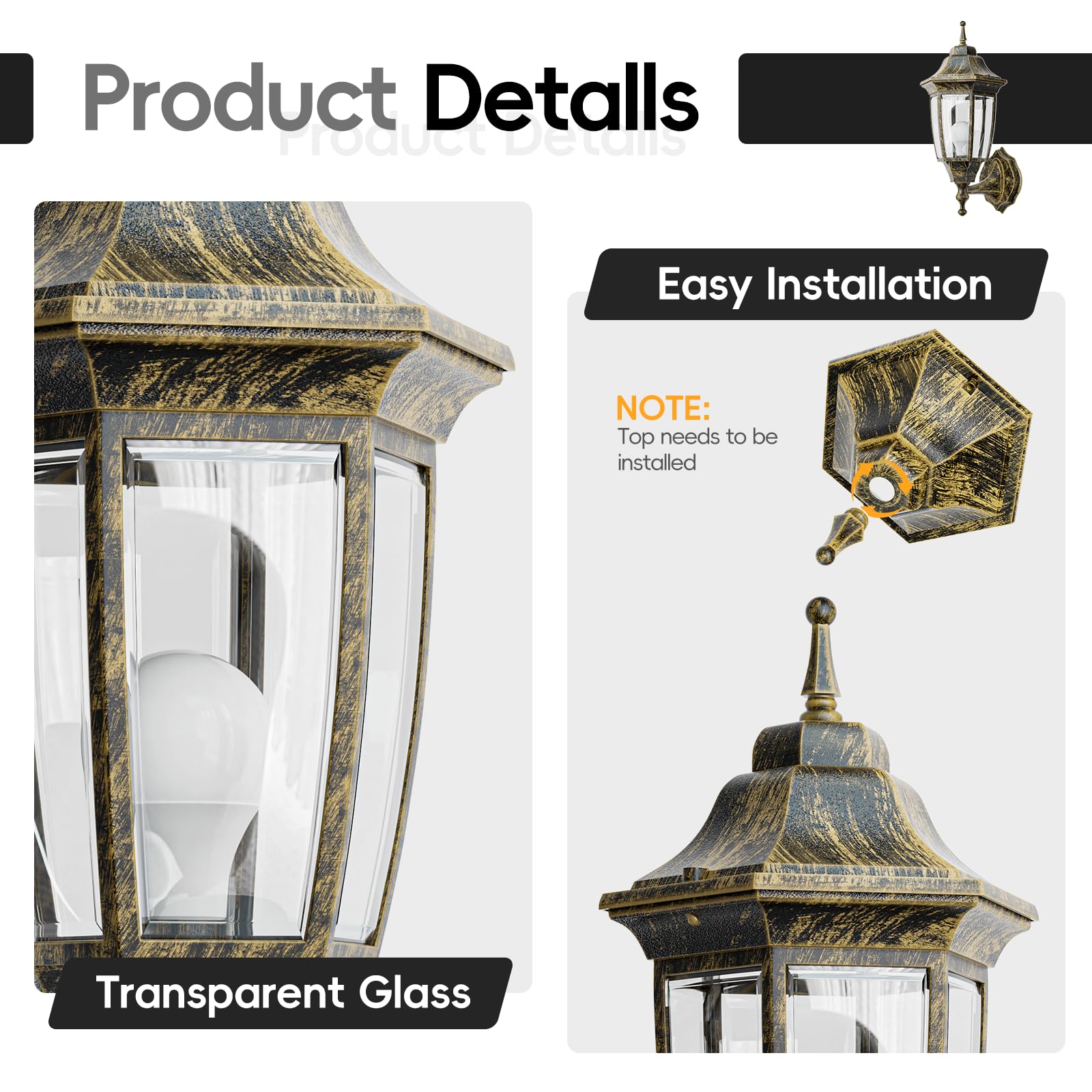 EMART Dusk to Dawn Plastic Outdoor Wall Light Fixtures with Bulbs, Waterproof and Anti-Corrosion Porch Sconces, Exterior Lanterns Wall Mount Lamp for Outside, Garage, Front Door, Patio, 1 Pack, Black