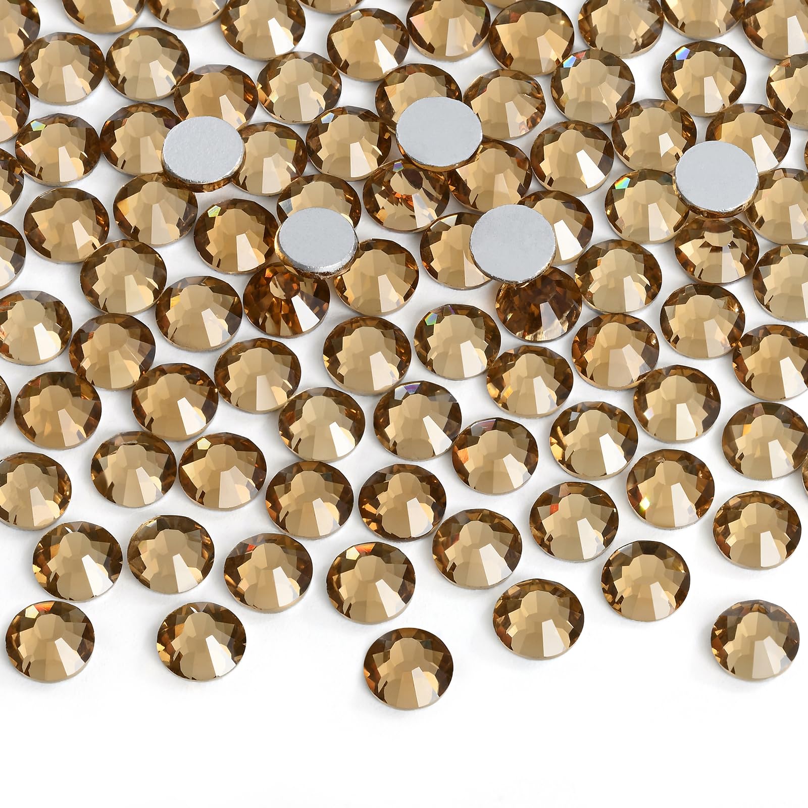 2880 Pieces Flatback Rhinestones Glue Fix Crystal Glass Diamantes Gems for Crafting Nail Art Crafts Decorations Clothes Shoes 1.4 mm (ss3, Amber)