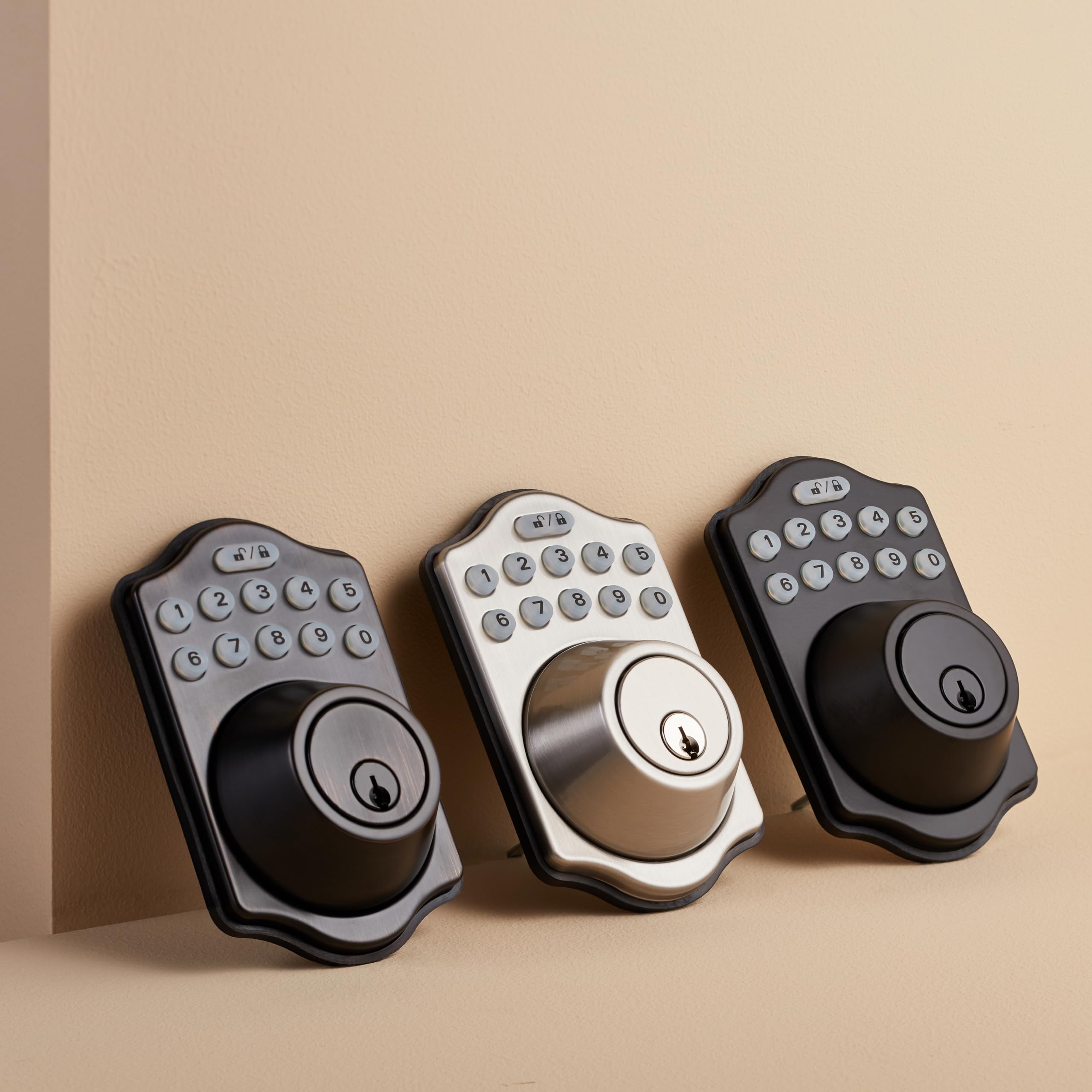 Amazon Basics Electronic Keypad Deadbolt Door Lock with Auto Lock, Touch-Control Keyless Entry, Customizable User Codes, Traditional Design, Matte Black, 1-Pack