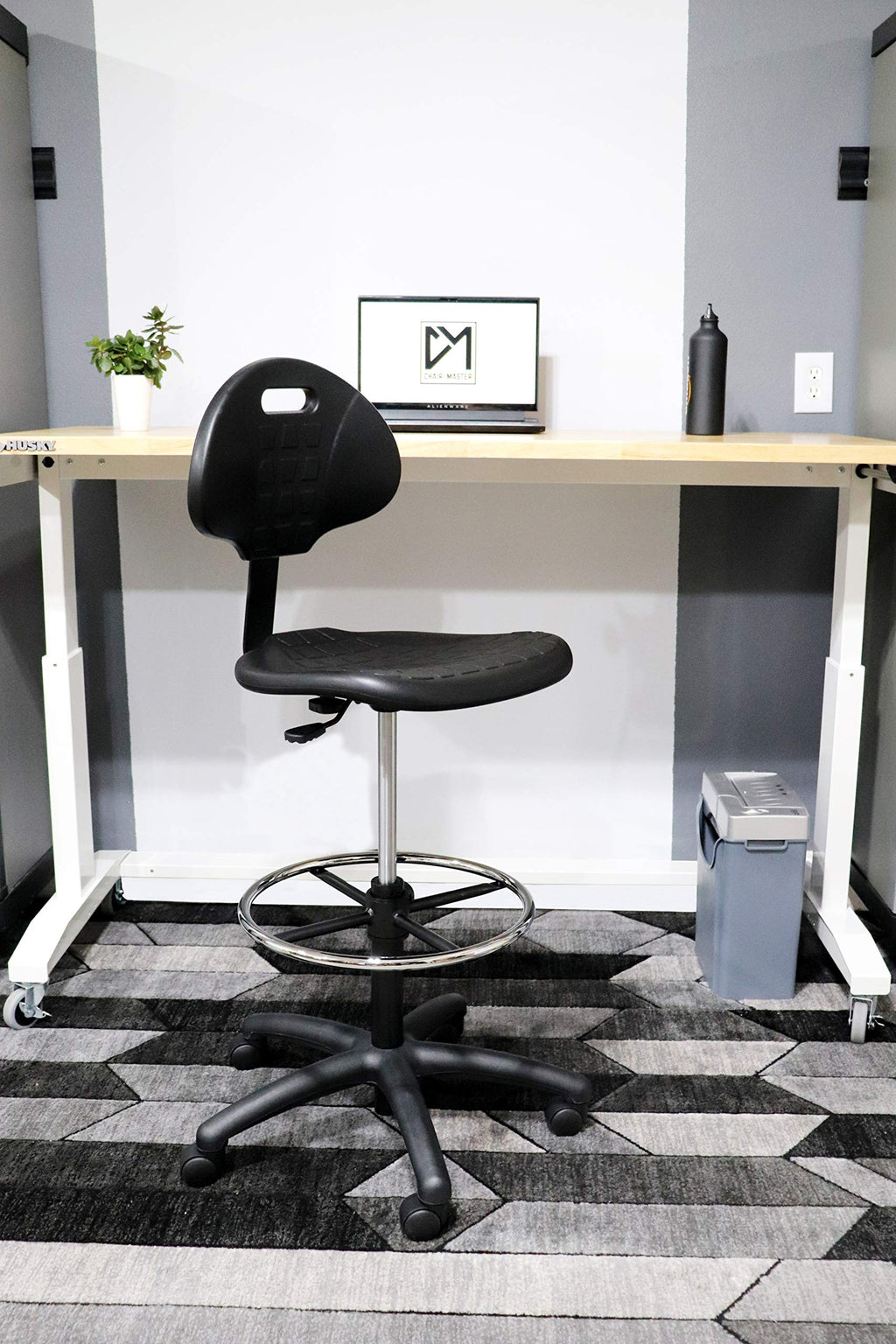 Chair Master-Heavy Duty Ergonomic Drafting Stool Black-Easy to Clean-Largest (20") Adj. Footring and Base (26") on the Market. Seat Ht Range (23"-33"). for Home, Auto, Lab, Cleanroom. Durable.