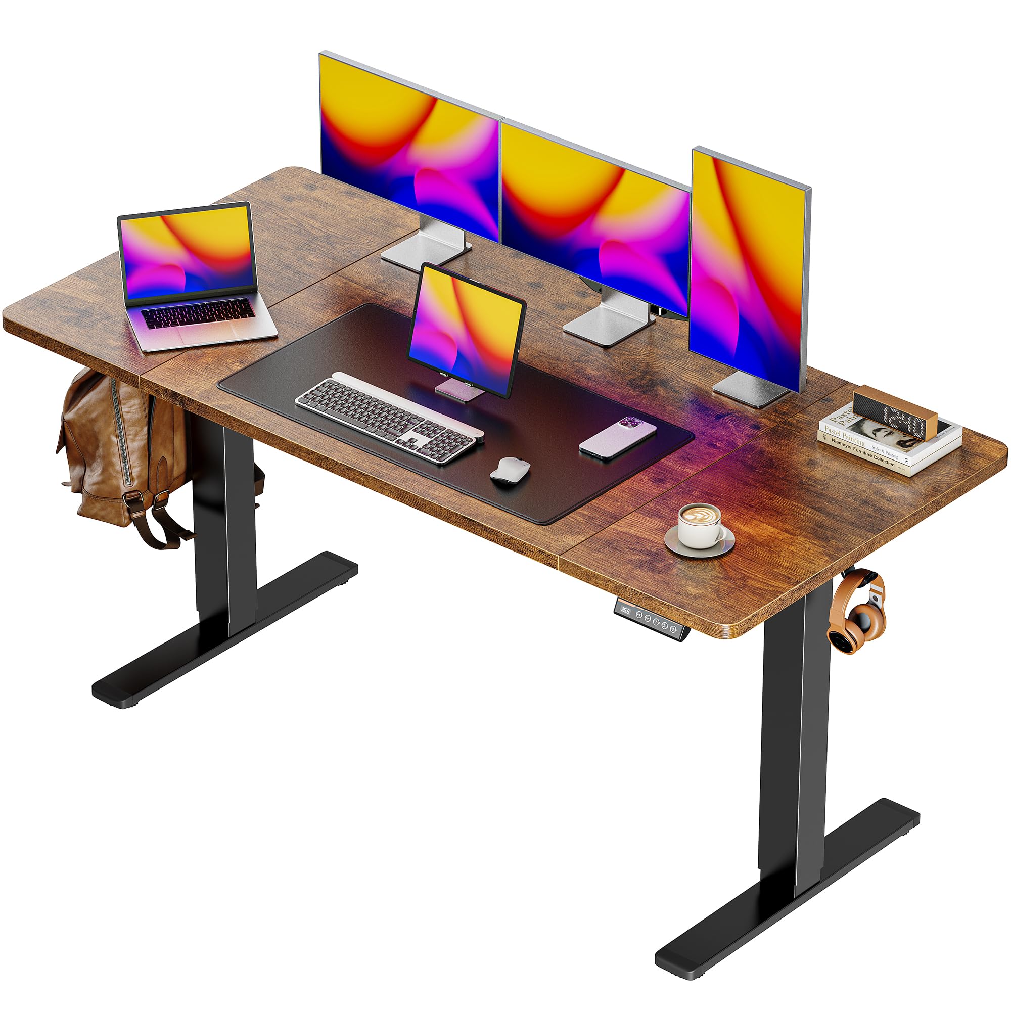 Huuger 48 x 28 Large Electric Standing Desk, Height Adjustable Desk, 27.6" Deep Desktop, Stand up Gaming, 2 Hooks, 3 Preset Heights, for Home Office, Black