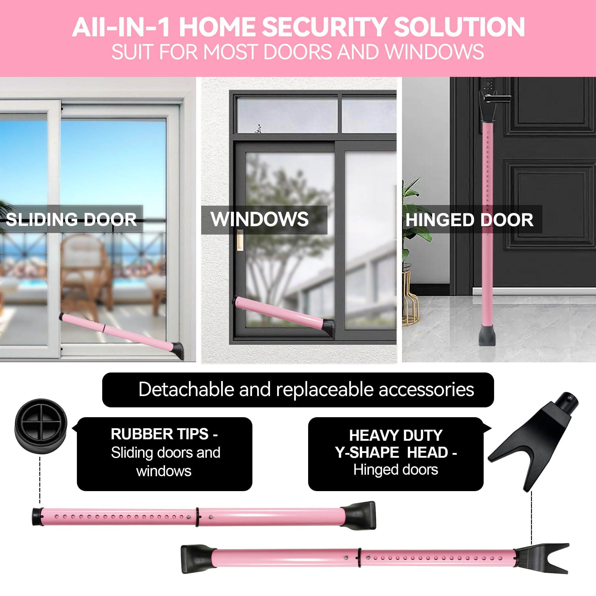AceMining Upgraded Door Security Bar & Sliding Patio Bar, Heavy Duty Stoppers Adjustable Jammer for Home, Apartment, Travel (1 Pack,Grey)