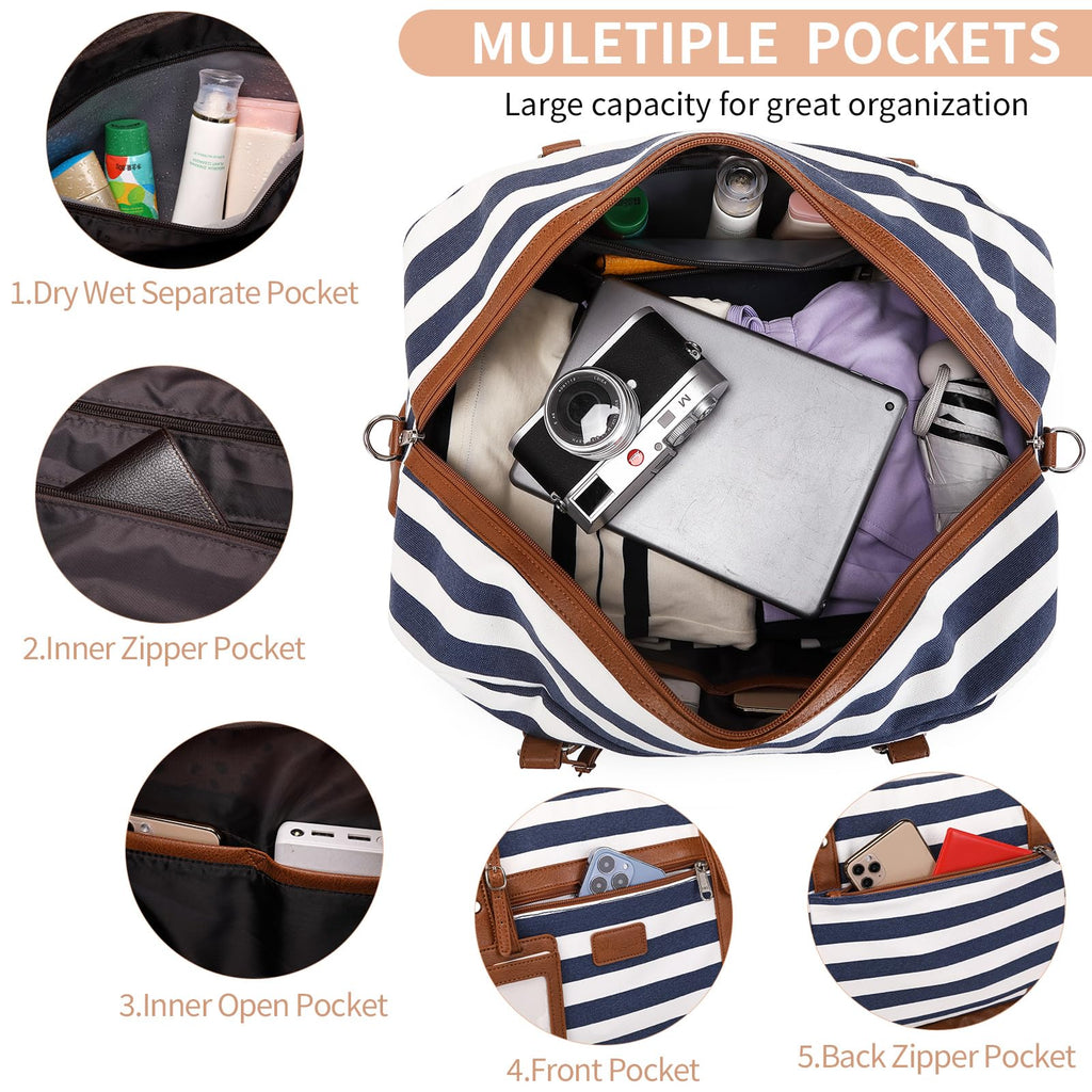 Wogarl 4PCS Weekender Bags for Women Large Overnight Weekend Travel Duffel Carry on Shoulder with Shoe Compartment Canvas Toiletry Bag for Travel Business Gym