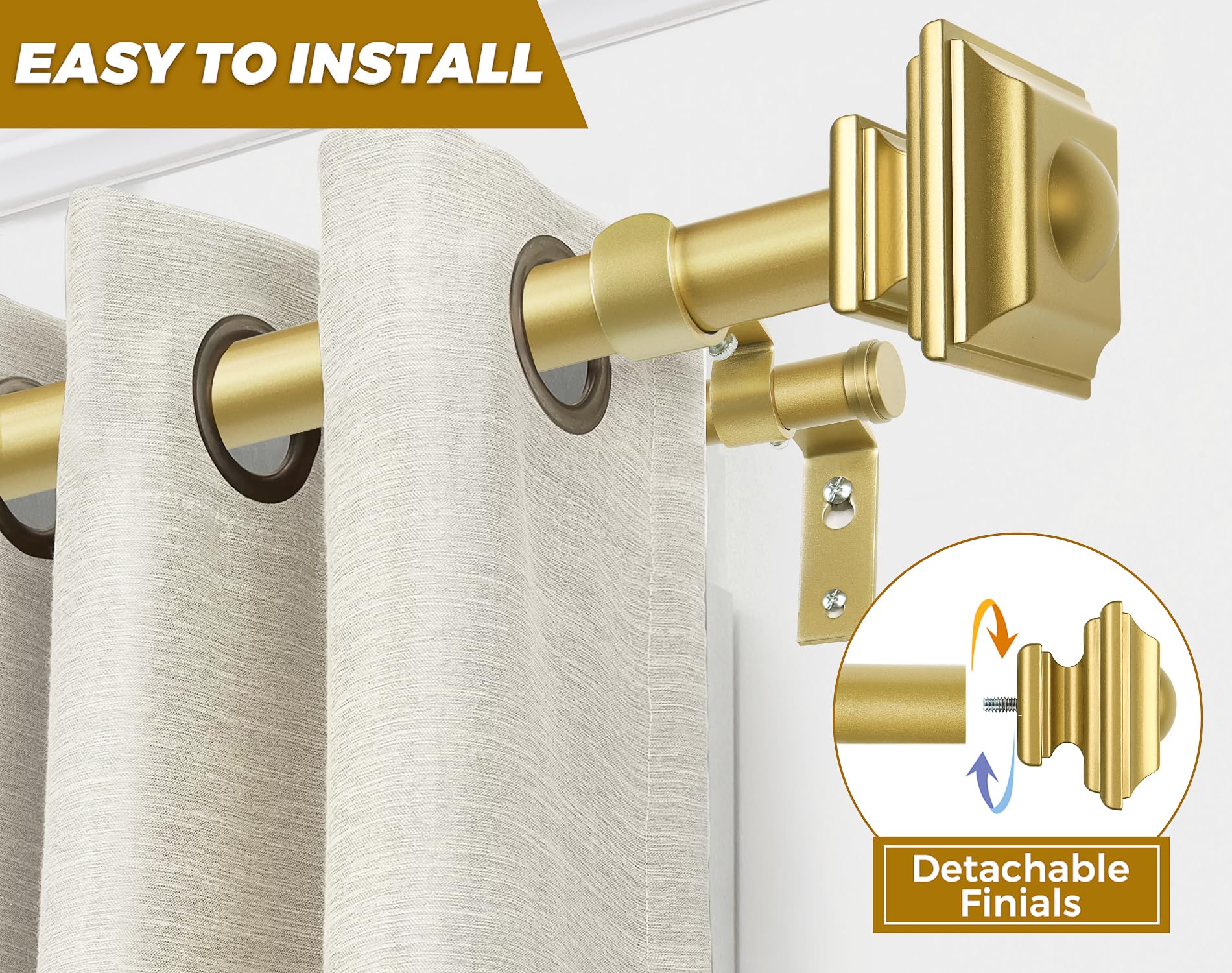 KAMANINA 1 Inch Double Curtain Rods 36 to 72 Inches (3-6 Feet) Telescoping Dark Silver Curtain Rod for Windows 24 to 68 Inches, Heavy Duty Drapery Rods with Square Finials