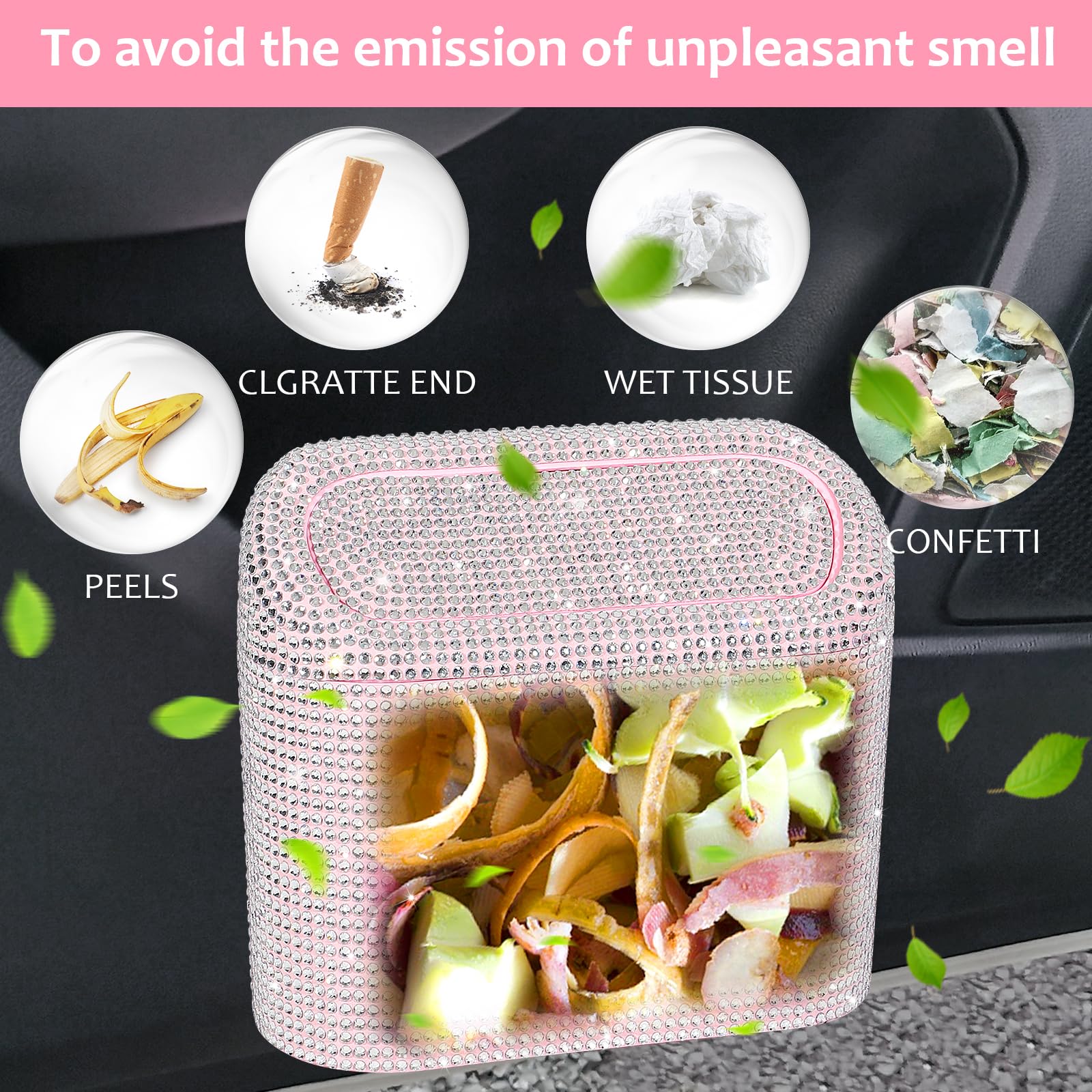 Accmor Car Trash Can with Lid, Mini Auto Dustbin Garbage Organizer with 30 Pcs Plastic Trash Bag, Automotive Garbage Container Bin for Vehicle, Home, Office