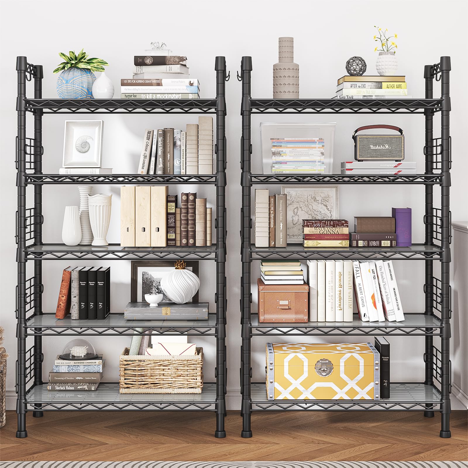 FUTASSI Metal Storage Rack, Storage Organizer Shelves for Kitchen, Bathroom, Living Room, Balcony and Garage, 5 Tiers Narrow Bookshelf, 21.2" W x 9.4" D x 59.2" H, Load 400lbs, Black